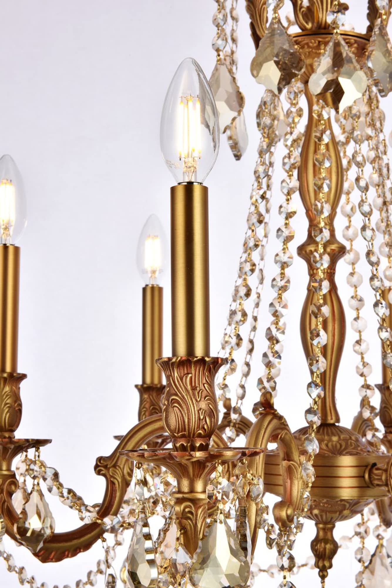 Elegant Lighting 9206D23FG-GT/RC 6-Light Crystal Chandelier, 23in x 26in, French Gold Finish, Smoky Golden Teak Crystals