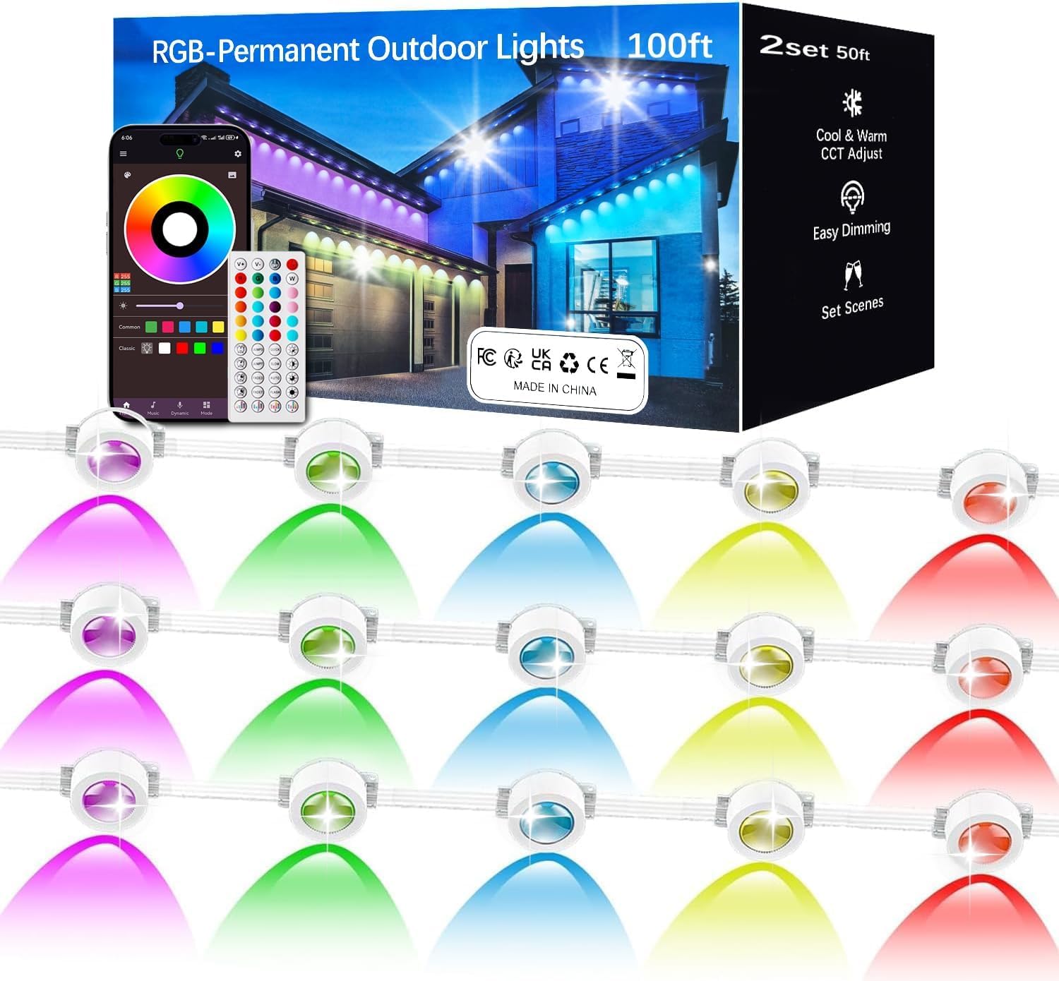 KIKO 100FT RGB Waterproof Smart LED Outdoor Lights, App Control, Model KIKO-5050-100FT