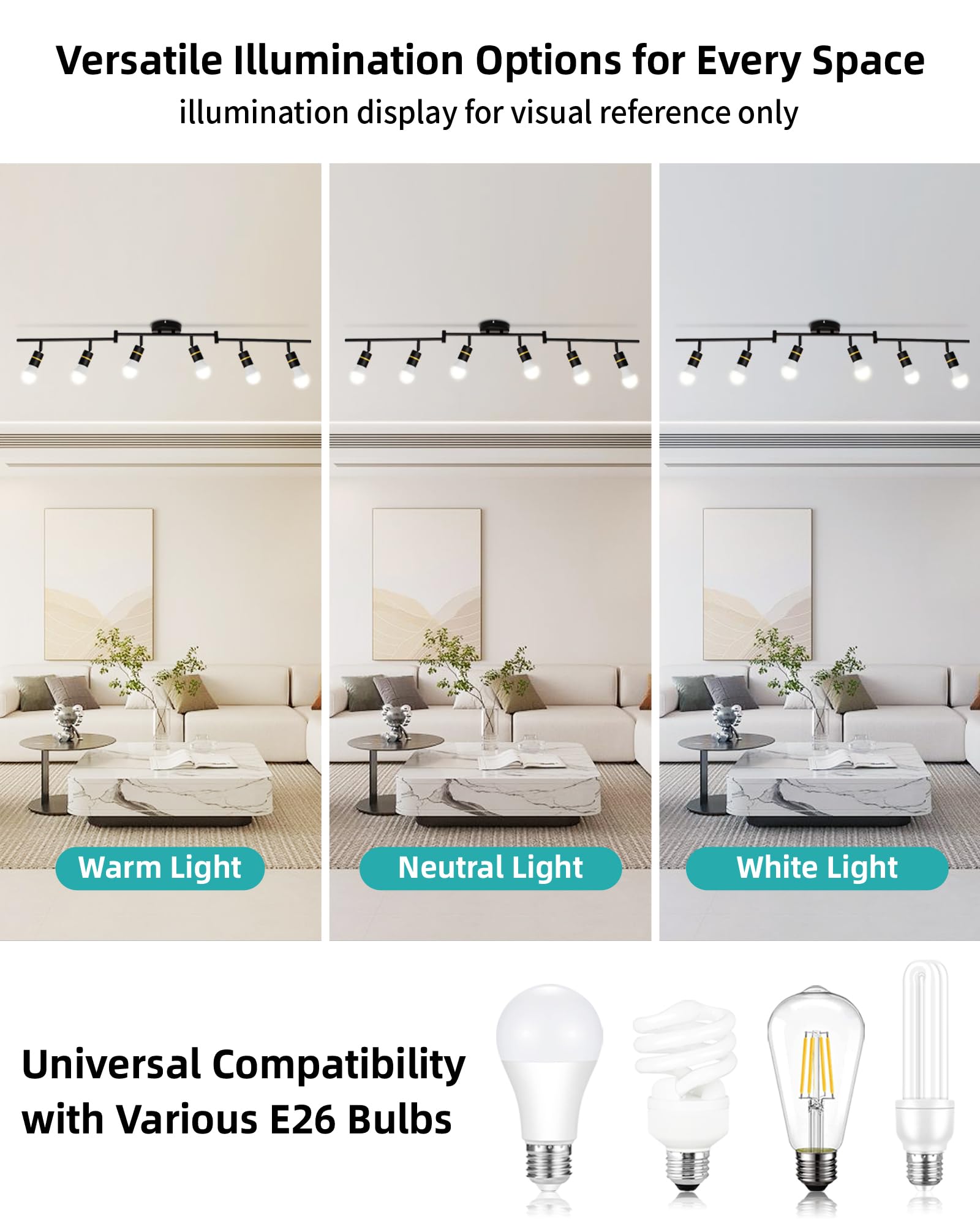 Hibay Track Lighting Fixtures, 6-Light Ceiling Light Kit, Foldable Arm And Rotatable Light Head, Matte Black Ceiling Spot Lights