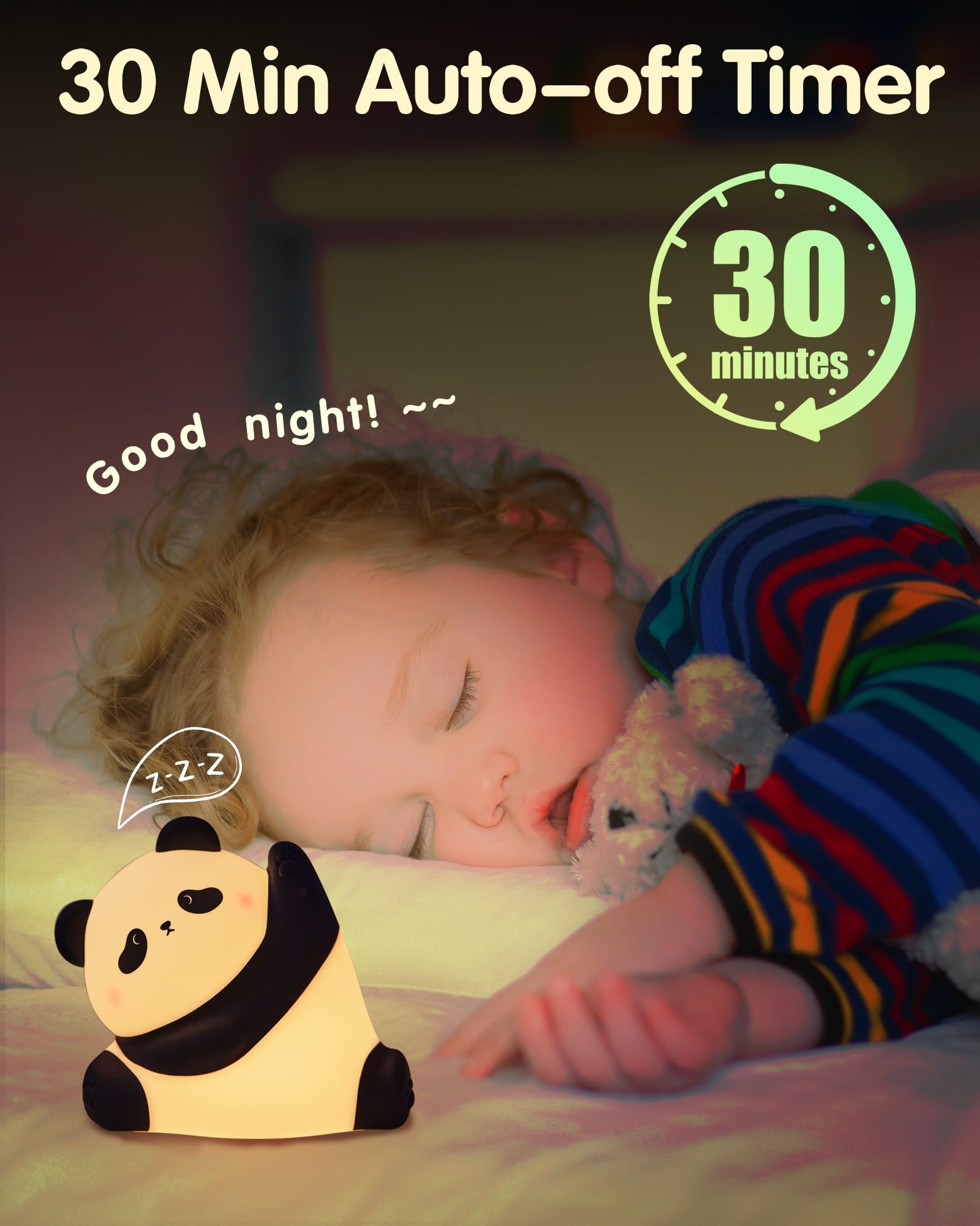 Panda Night Light, Rechargeable 3 Level Dimmable LED Squishy Nursery Nightlight, Food Grade Silicone Animal Night Lamps Cute Bed