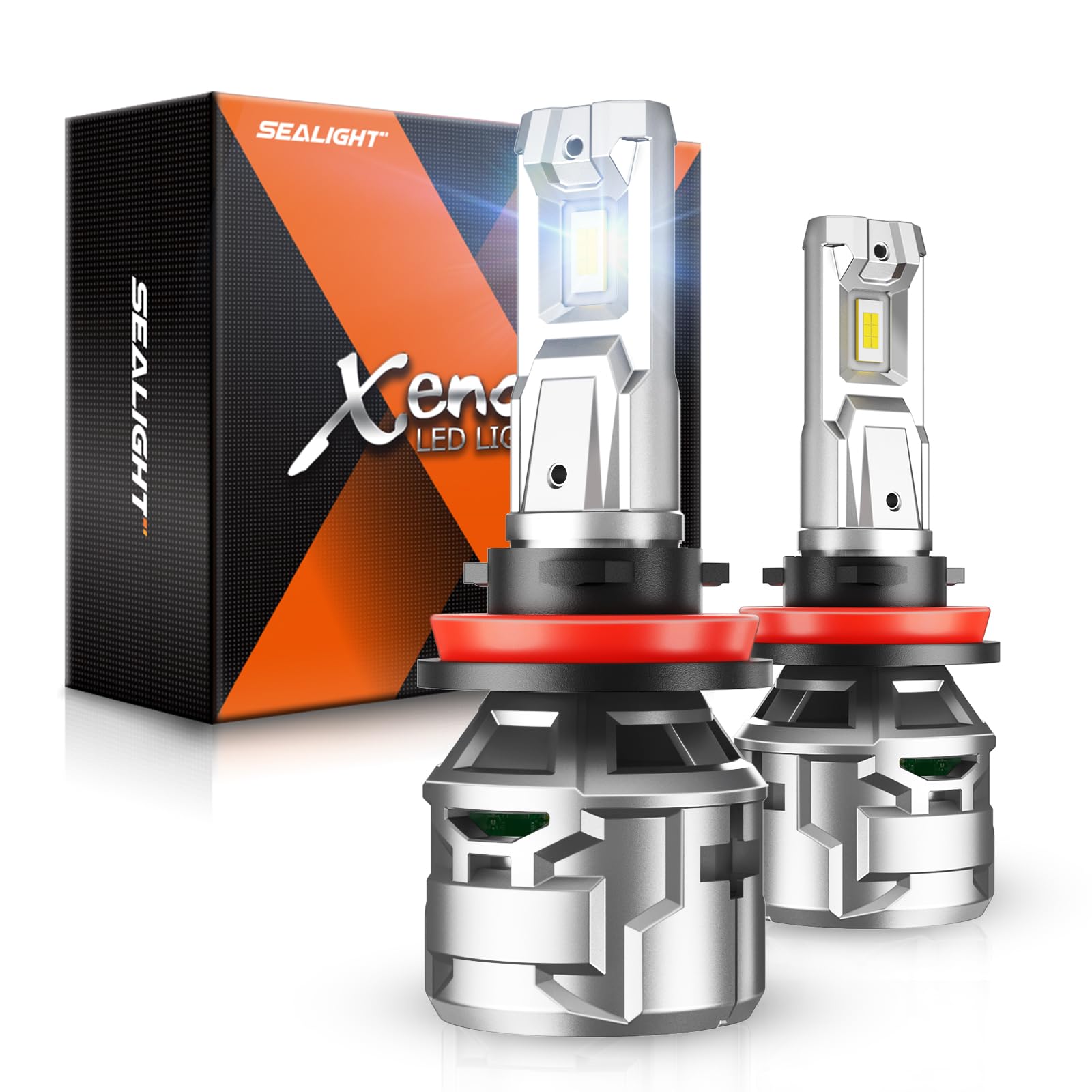 SEALIGHT H11/H8/H9 Light Bulbs, 30000LM, 6500K Cool White Fog Lights, Aluminum, Mini Size, Pack of 2