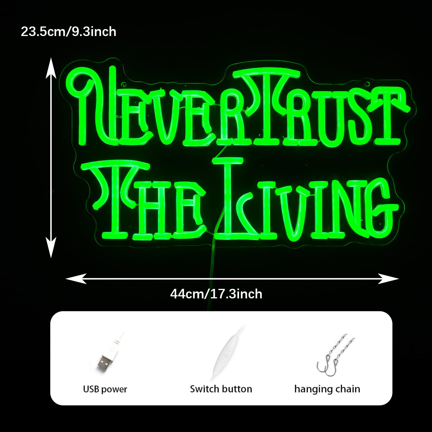 GNVETZLL Neon Sign, Cool Green LED Light, Dimmable USB Powered, 17.3in  x 9.3in , Acrylic, Halloween Decor, Chamber of Secrets Script