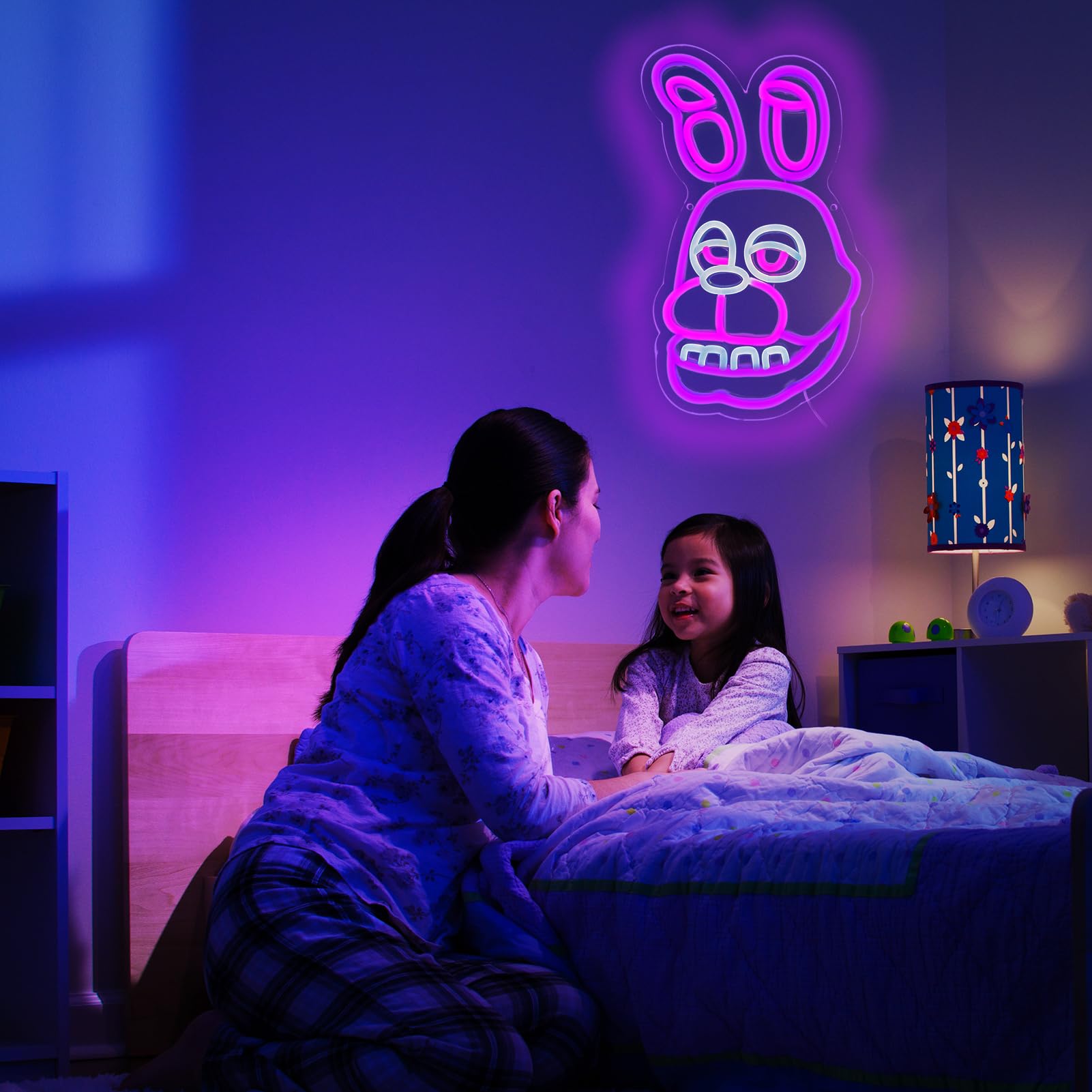 NAIYISI Funny Rabbit Neon Sign - LED Wall Decor, Acrylic, USB Powered, 14.1inx8.9in, Pink/Purple, Anime Design for Kids Room