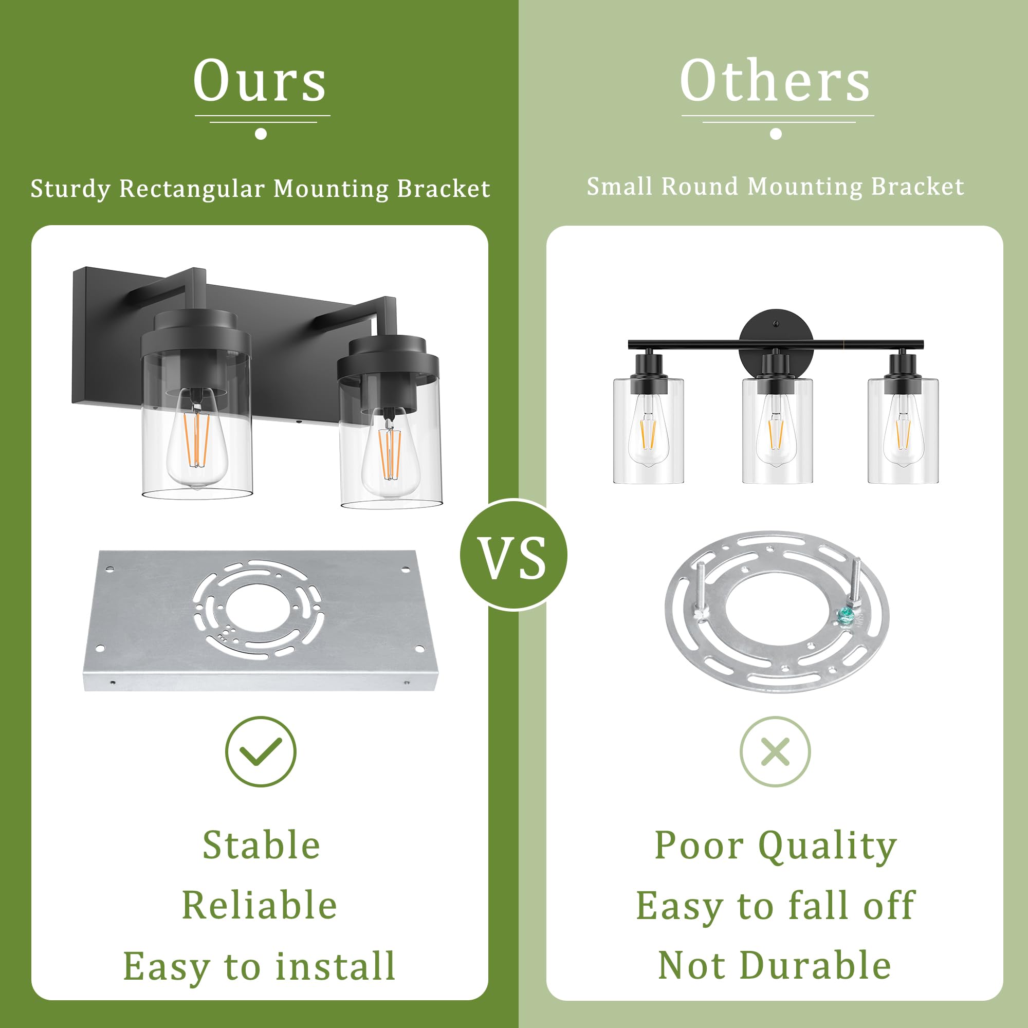 Espird Bathroom Vanity Fixtures  2 Light Matte Black Vanity Light With Clear Glass Shade  15In Farmhouse Wall Light  Lighting Fixture Over Mirror For Bathroom