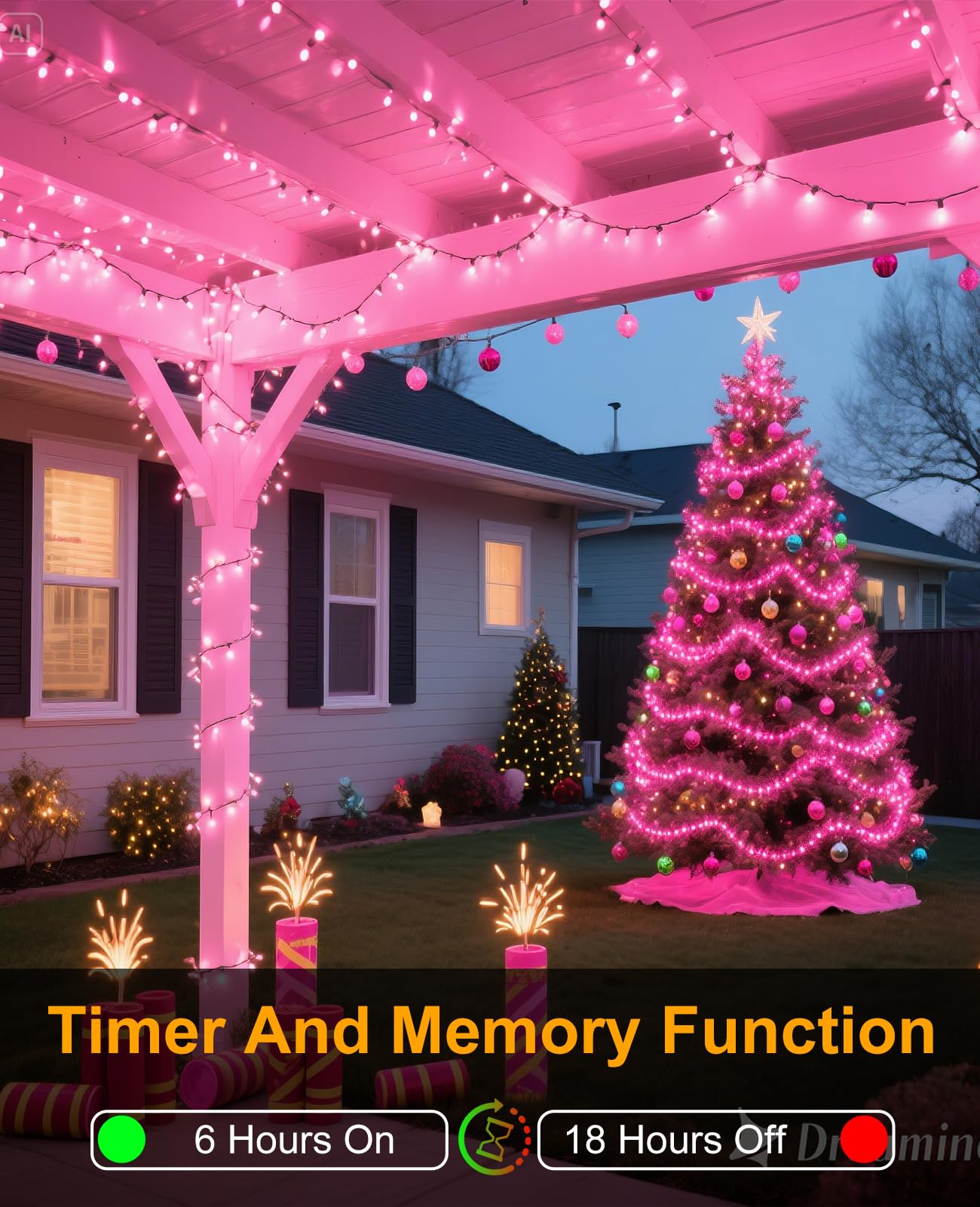 Xmasbokeh Pink Christmas Lights Outdoor  80Ft 240 Led Christmas Tree Lights Waterproof Plug In  8 Modes Connectable Christmas Decorations Green Wire For Indoor Bedroom Tree House Holiday