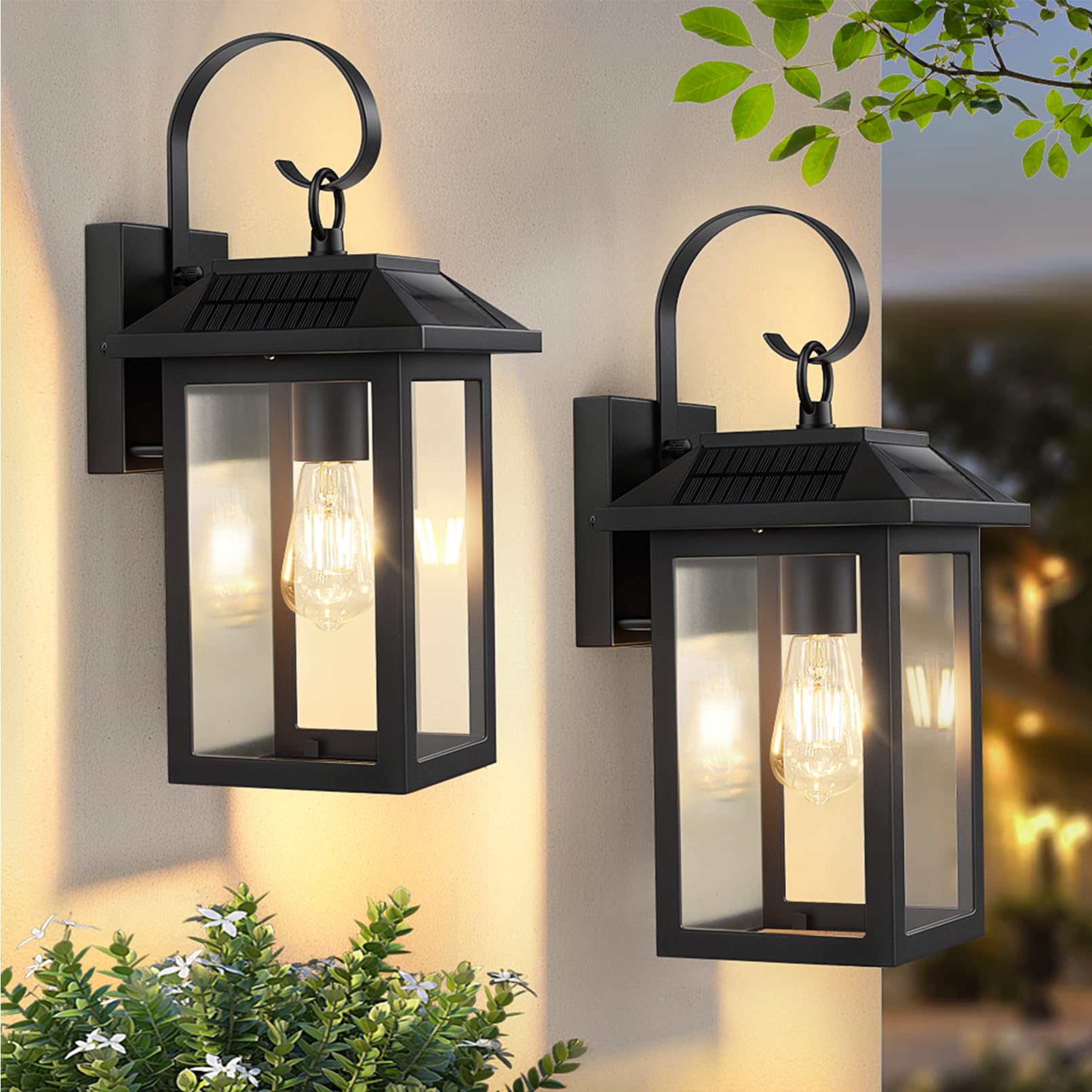 OYKYOHEI 2 Pack Solar Outdoor Wall Lights, Dusk to Dawn Motion Sensor LED Sconce for Fence Front Door Waterproof, Exterior Porch