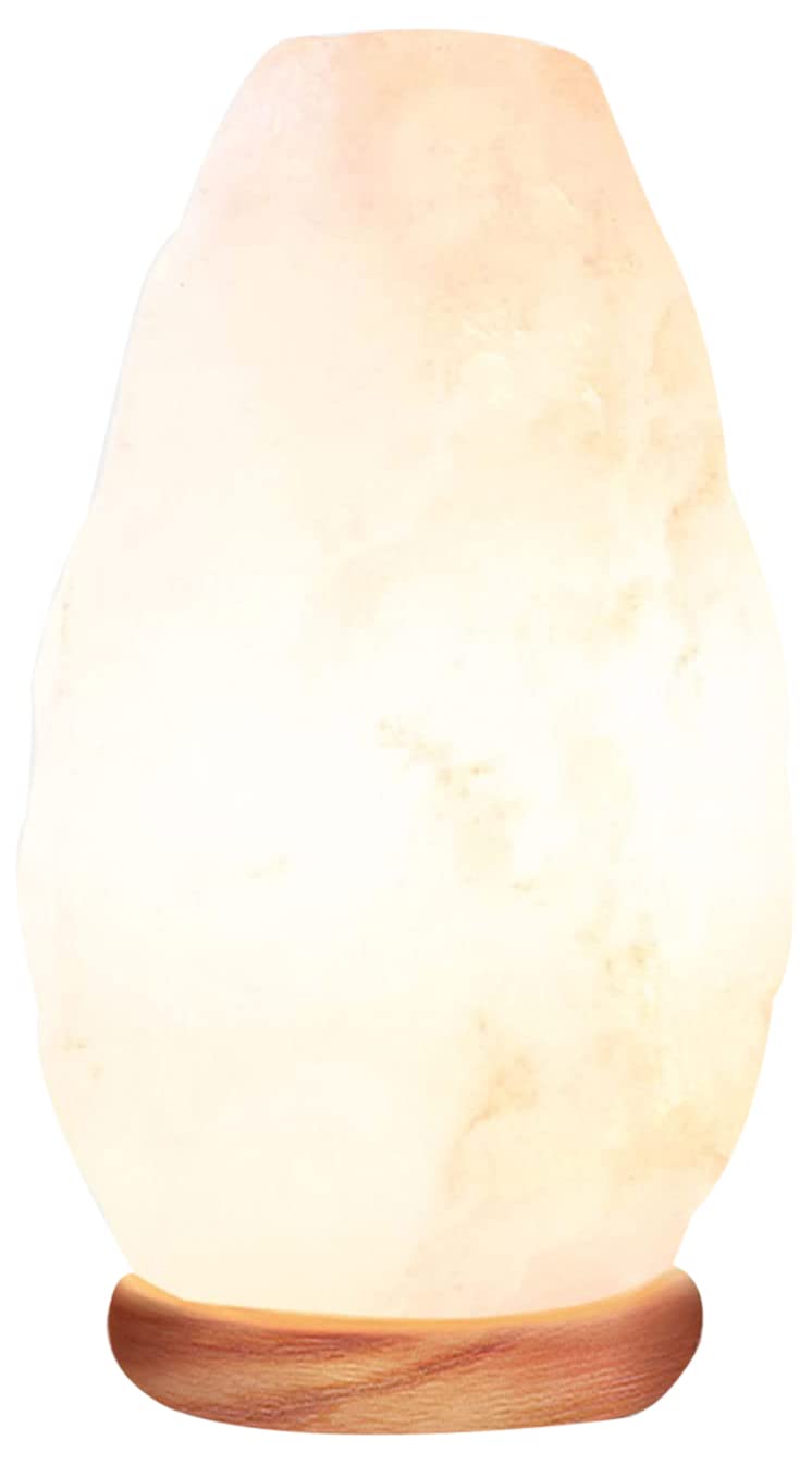 Himalayan Glow Crystal Salt Lamp - Hand Curved Night Light, Neem Wooden Base, 5-7 LBS, White, ETL Certified
