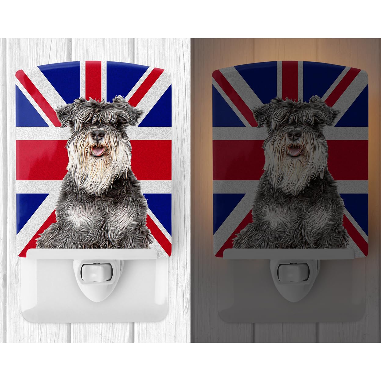 Carolines Treasures Ceramic Night Light, Schnauzer with Union Jack, UL-Certified, 6inx4in, Multicolor, Model KJ1164CNL