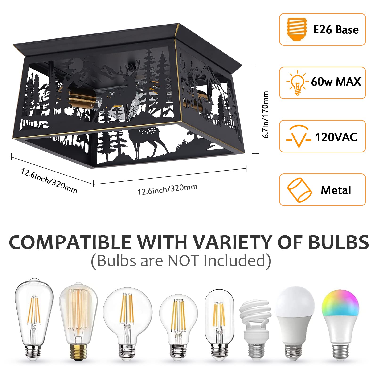 Monaxon Farmhouse Rustic Deer Flush Mount Ceiling Light Fixture For Cabin, Kitchen, And Outdoor