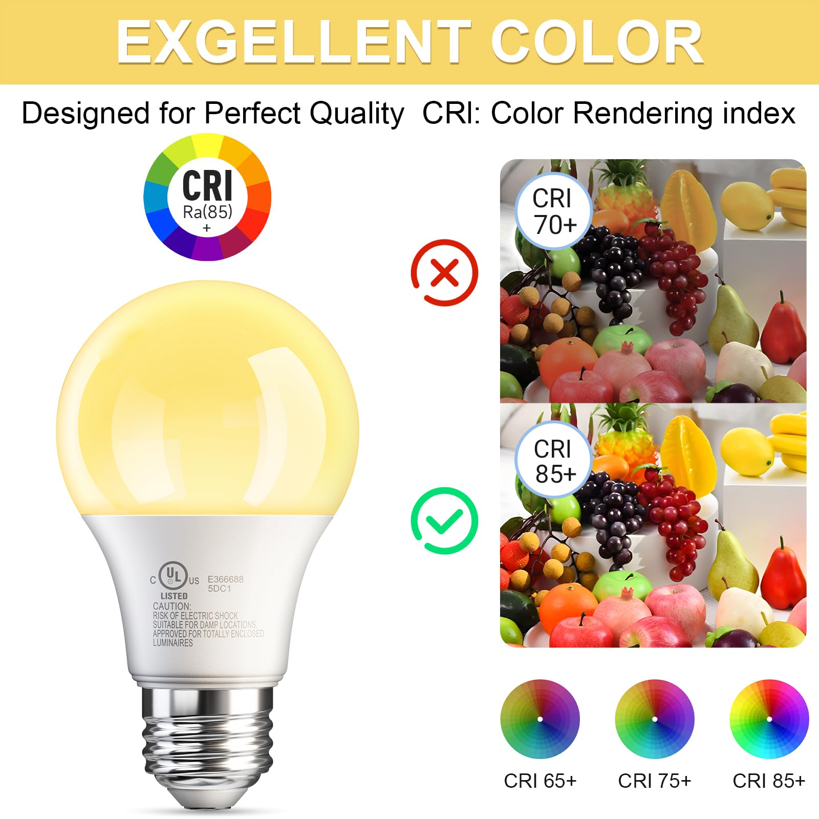 Volivo 6 Pack A19 Led Light Bulbs, 2700K Soft White, 9W(60W Equivalent), 800 Lumens, E26 Standard Base, Non-Dimmable, Energy Sav