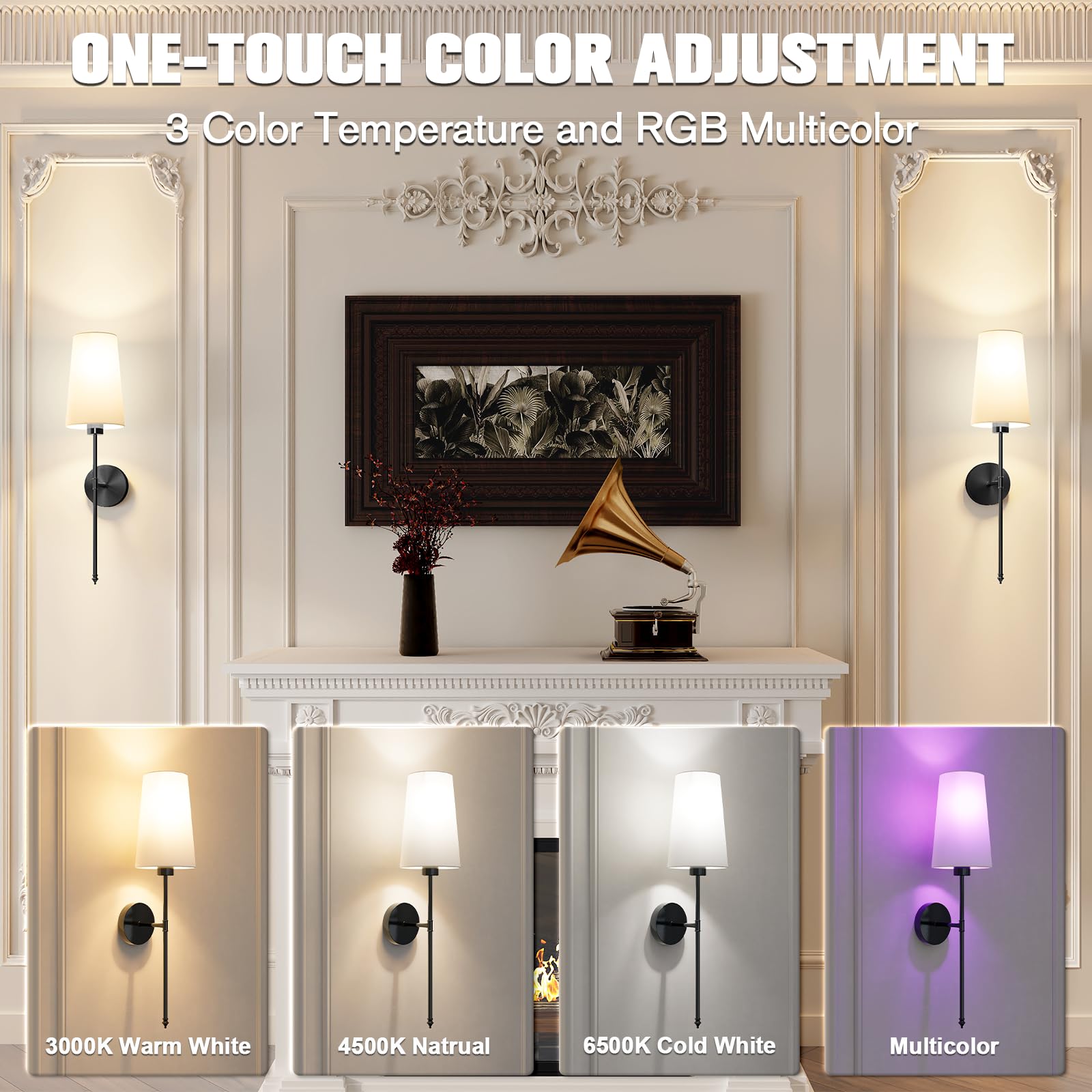 JOFIOS Battery Operated Wall Sconce Set of 2, Black, 27 inch, Metal, Model JFS61298, Dimmable with Remote and Rechargeable Bulbs