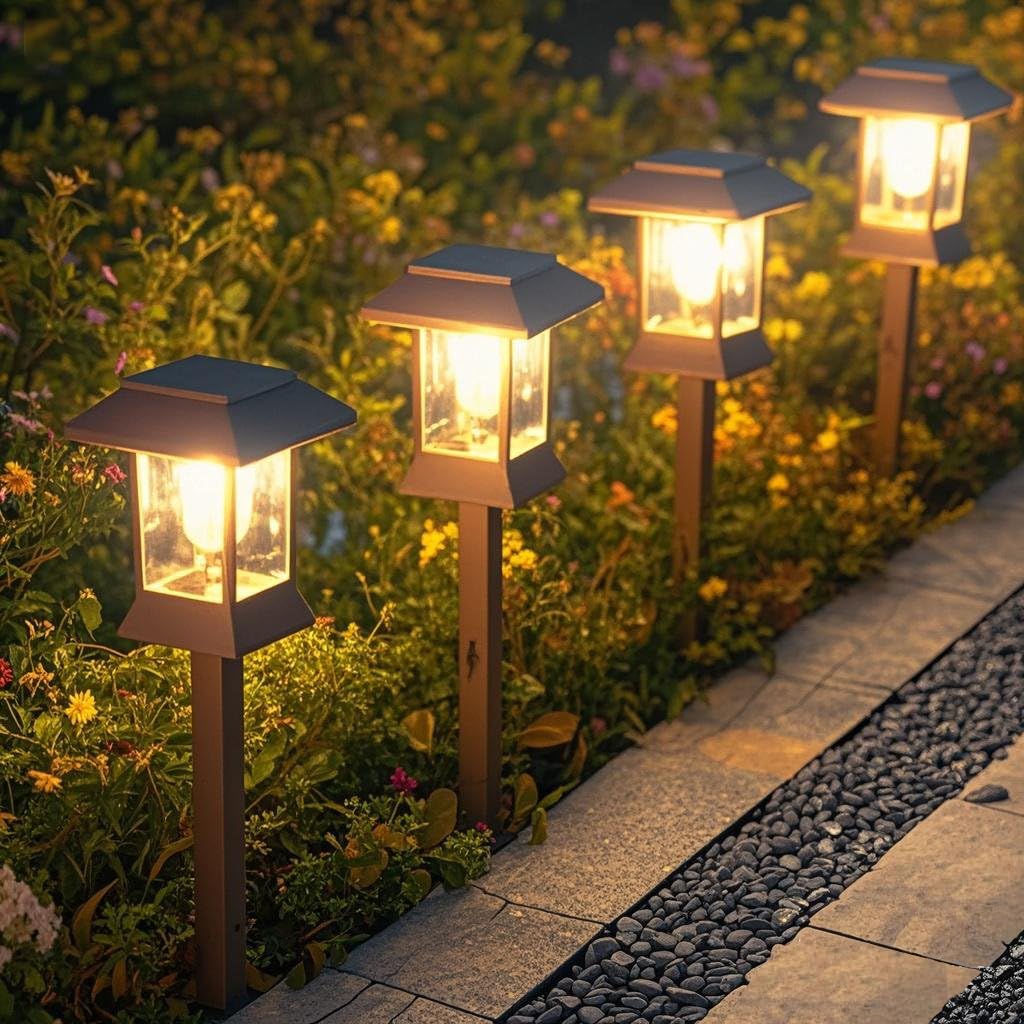 Glosola 6Pack Solar Pathway Lights Outdoor Waterproof IP65  Brown Solar Lights Outdoor with Hook Upgraded 1000mAH Battery  Up to 12Hrs  Auto On/Off  Garden Decor for Yard  Driveway  Walkway (Bulb)