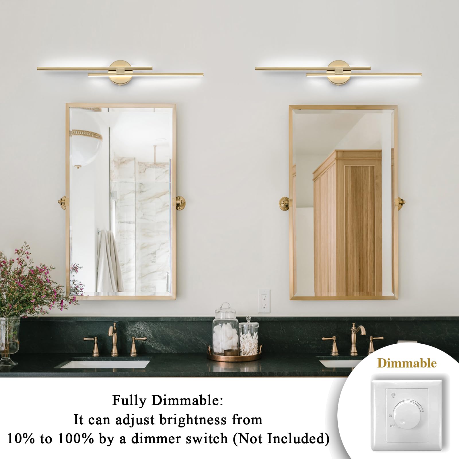 Edislive 31.5" Dimmable Led Vanity Light - Modern Gold Bathroom Wall Lighting Fixture