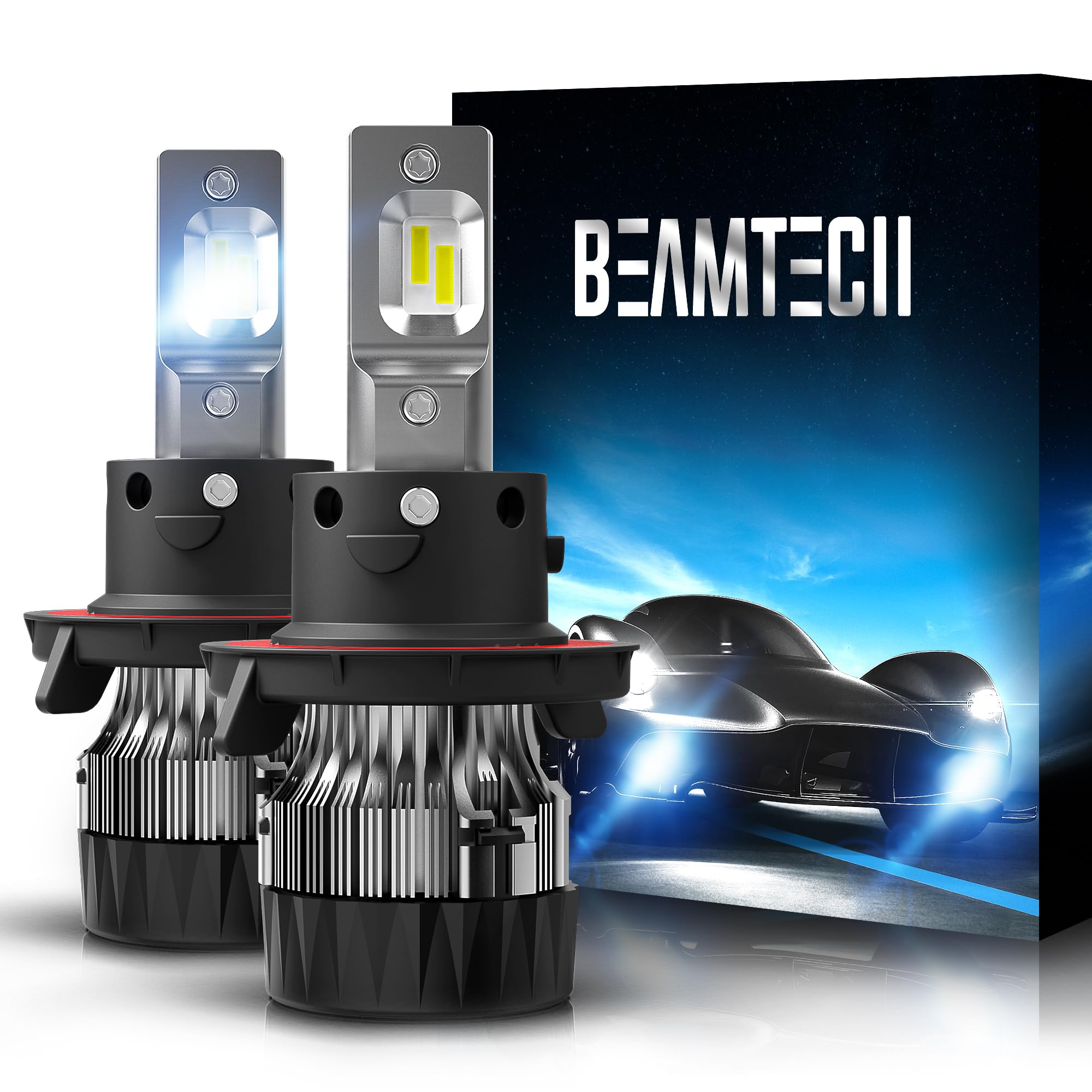 BEAMTECH H13 9008 Fog Light Bulbs, 6500K CSP Chips, Small Size, 30mm Heatsink Base, Set of 2