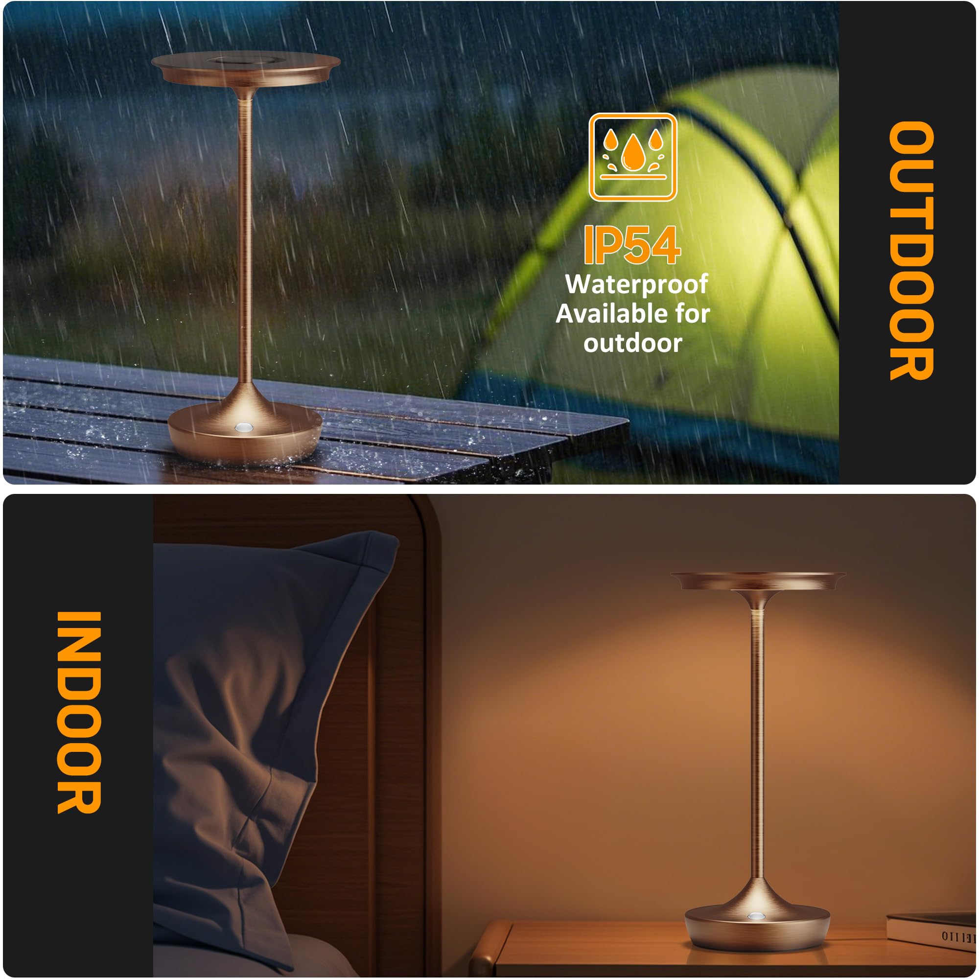 SHANGCAI LED Cordless Table Lamps - Rechargeable, 3 Color Stepless Dimming, Portable, 2 Pack, Moka