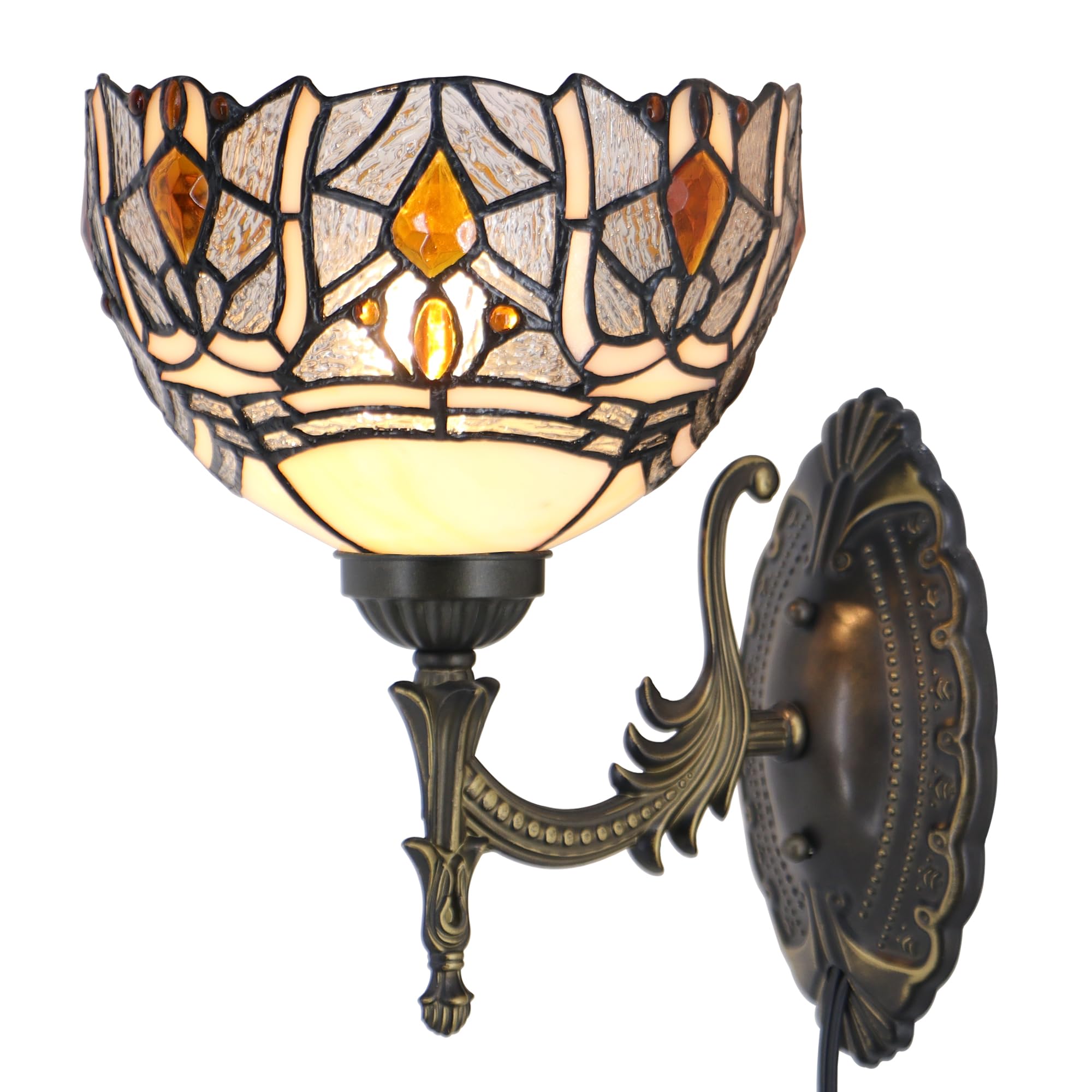 HZYFFYU Stained Glass Wall Sconce Lamp Plug in with 8 inch Stained Glass Lampshade 8X10.5X11 Inch Stained Glass Wall Lamp (Cryst