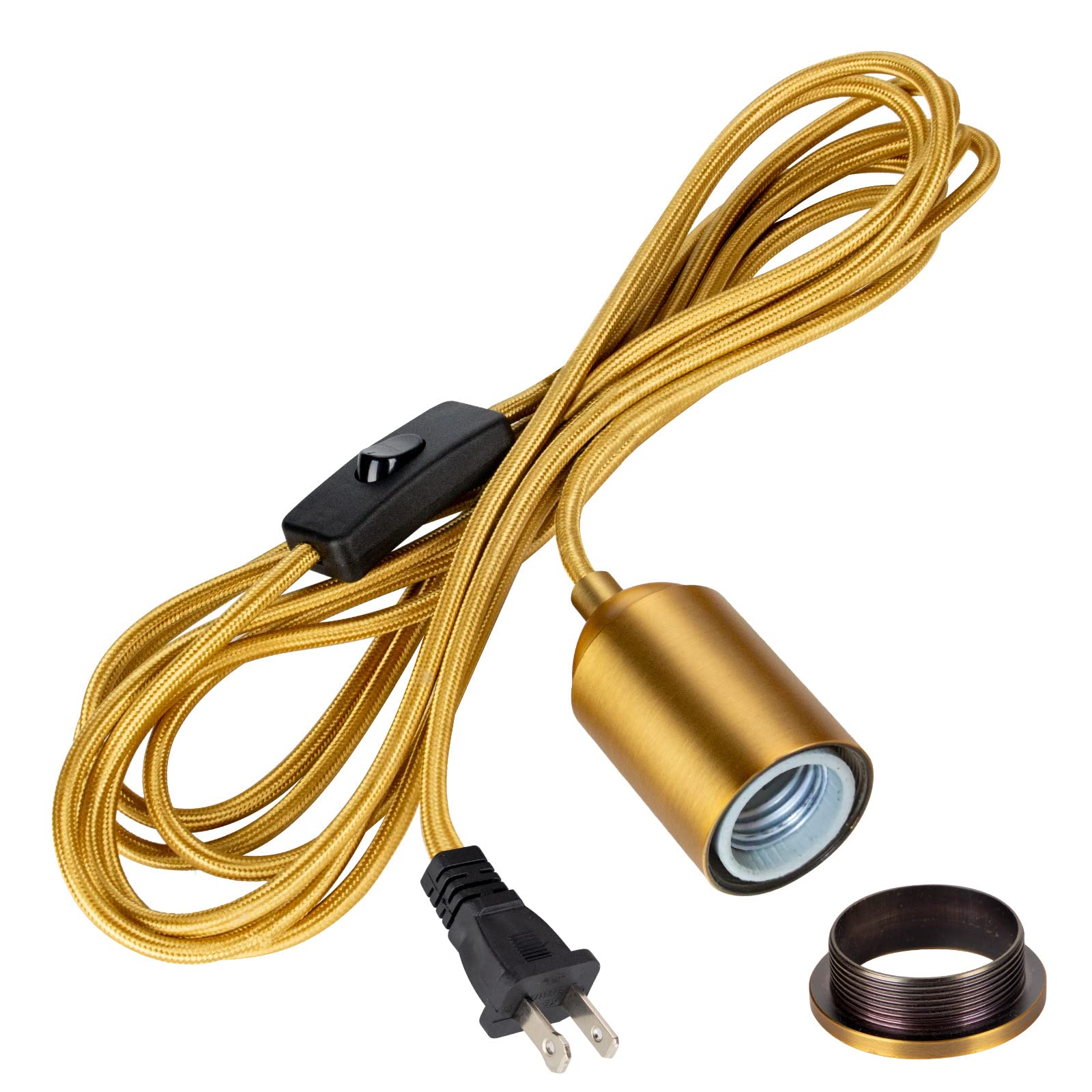 Hanging Lights With Plug In Pendant Cord Switch Golden Light Bulb Socket With Cord Industrial Extension Rope Diy Lamp Replacement Pendant Light Kit Lantern Cord Porcelain Fixture Fabric Cable 15Ft