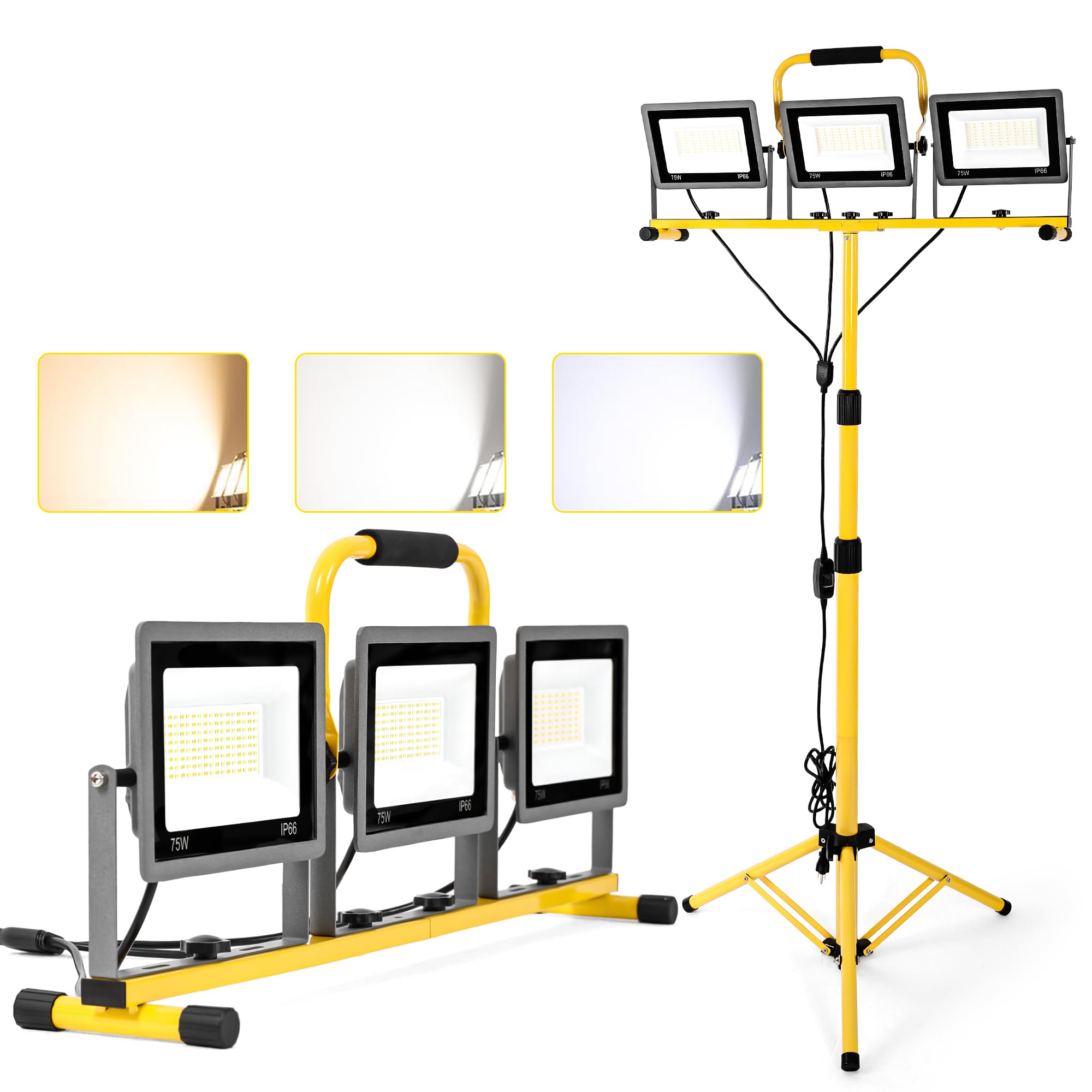 Aiptertet 3-in-1 Color Work Lights, 22500Lm LED with Adjustable Tripod, Waterproof, 3000-6500K Color Temperature, 3-Color Model