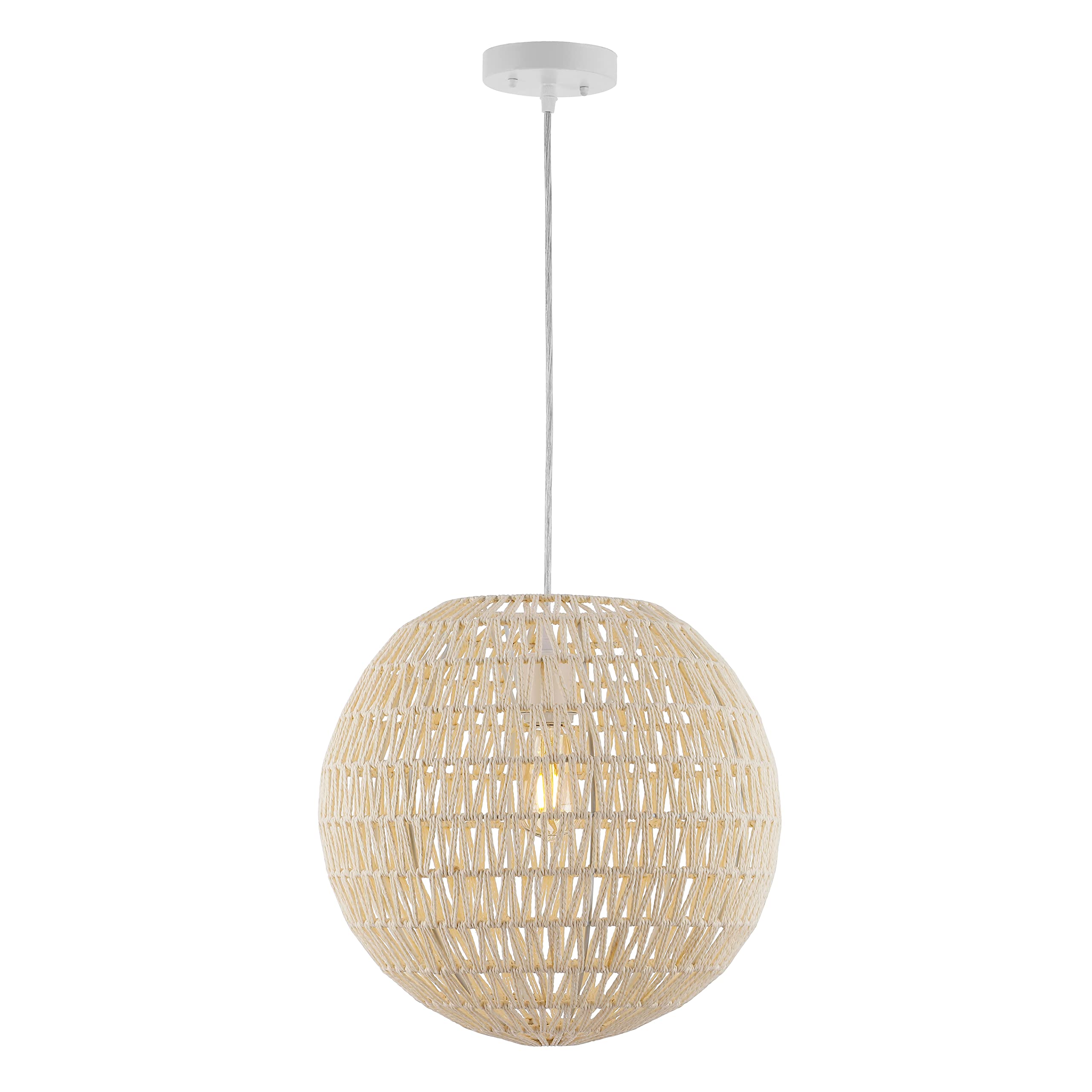 JONATHAN Y JYL6503B Luna 15.75'' 1-Light Bohemian Modern Woven Rattan/Iron LED Pendant Farmhouse Coastal Adjustable Dining Room 