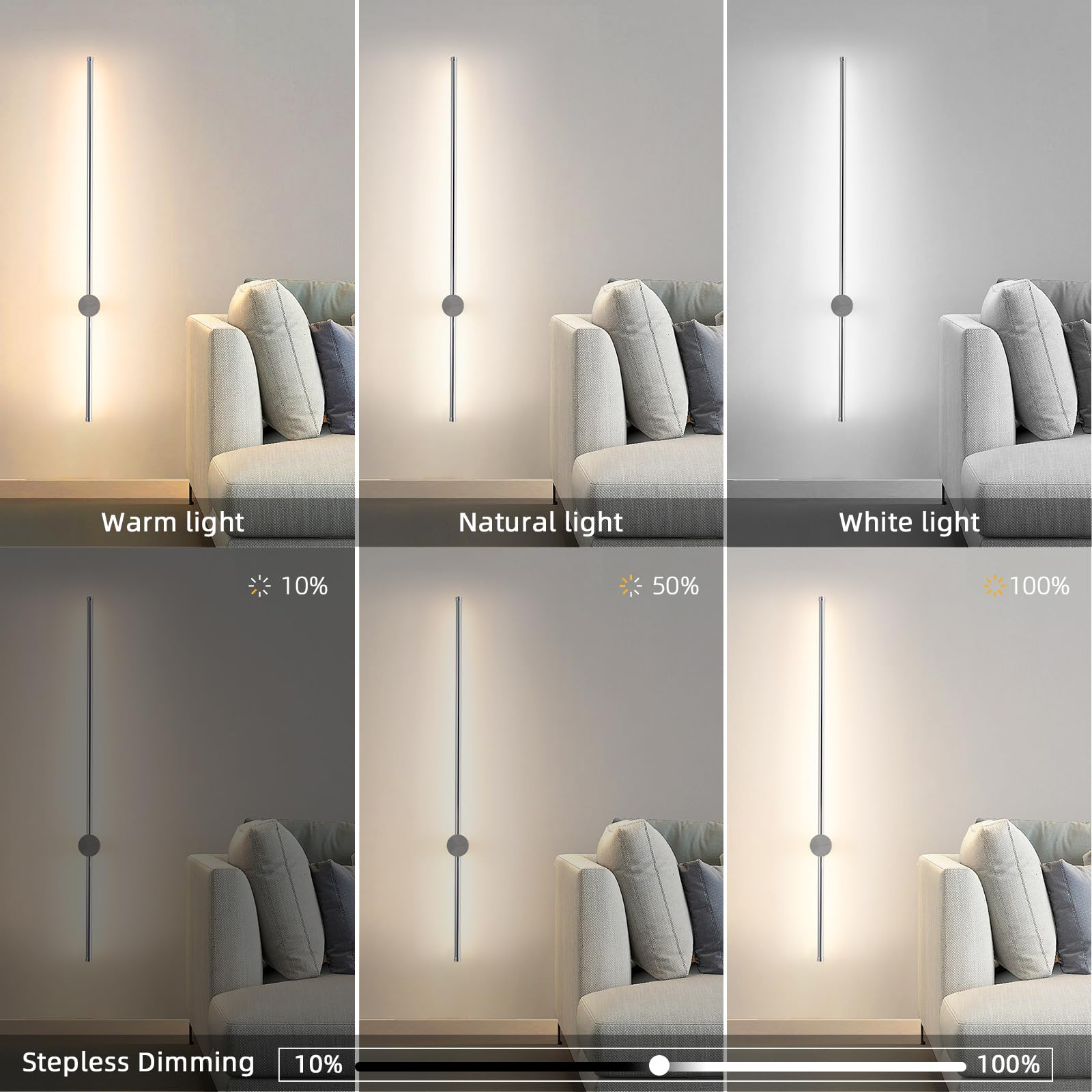 Keluoly Dimmable Plug In Wall Sconce Set Of 2, Chrome 39.37" Led Wall Light With Remote, Adjustable Color Temperature Brightness Wall Lamp With Timer For Living Room,Bedroom And Accent Lighting