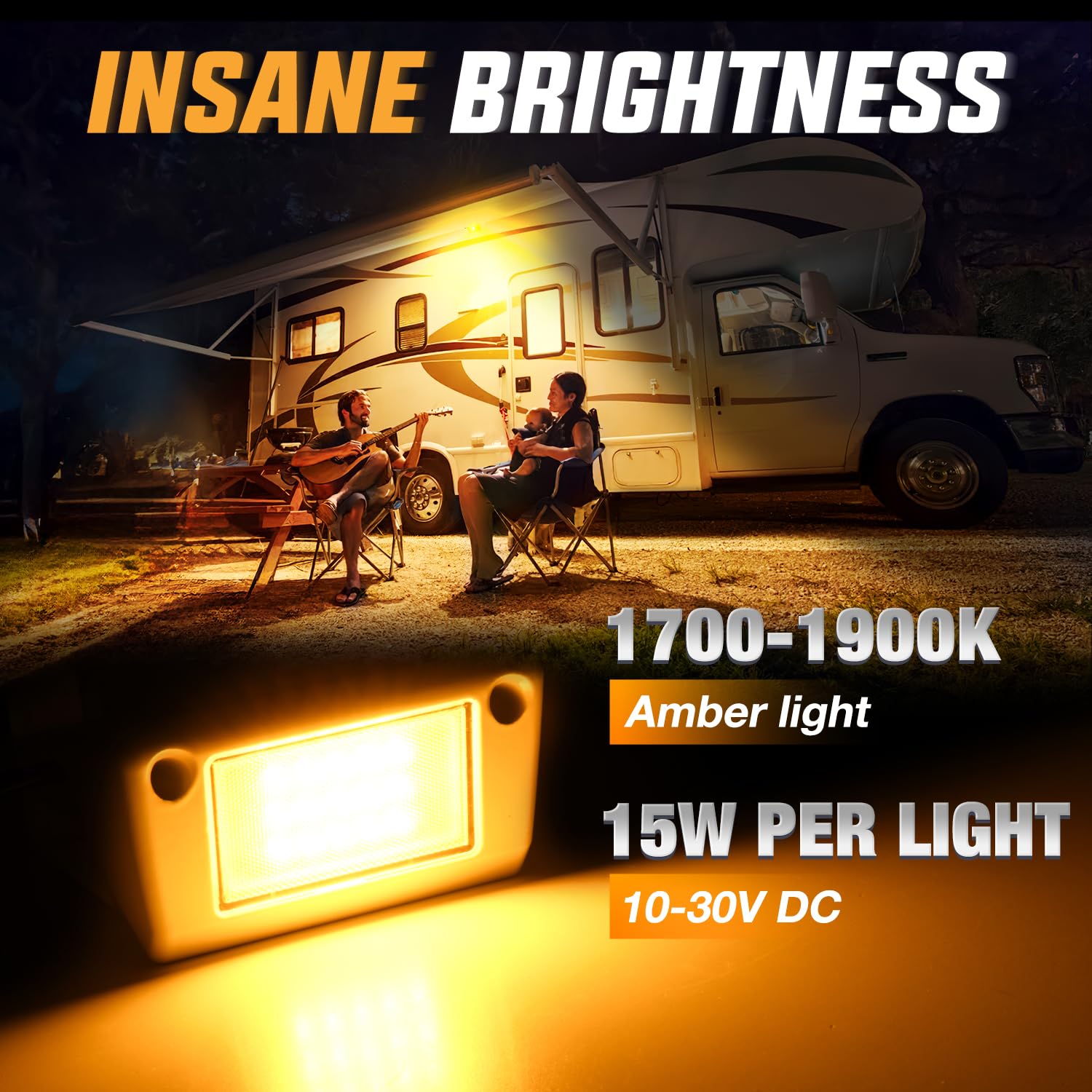Nilight RV Porch Lights 5 Inch Amber LED Aluminum Housing, Model RV-704WA, 12V/24V for Trailers, Campers, and SUVs