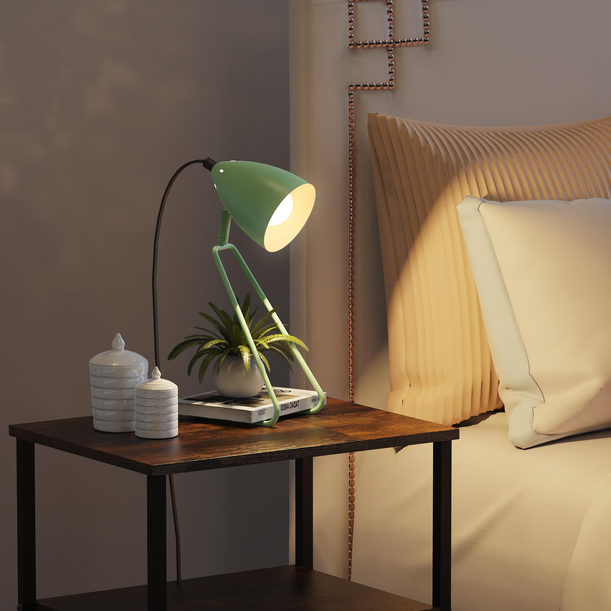 Partphoner Table Lamp Set Of 2, 350Rotatable Small Desk Lamp, Modern Green Reading Bedside Lamps, Suitable For Study, Bedroom, O