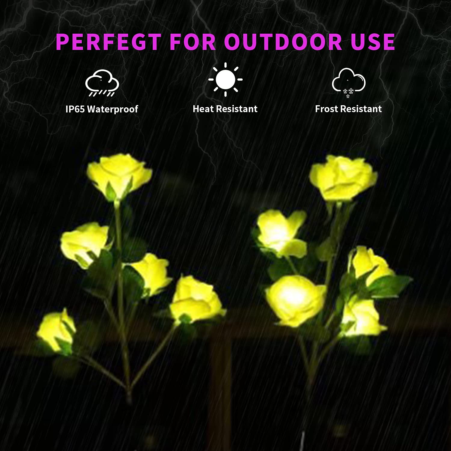 Decorman Solar Garden Rose Lights, 2 Pack, Waterproof LED, Yellow, Model SRL-001, Decorative for Garden, Lawn, Yard, Pathway, Patio