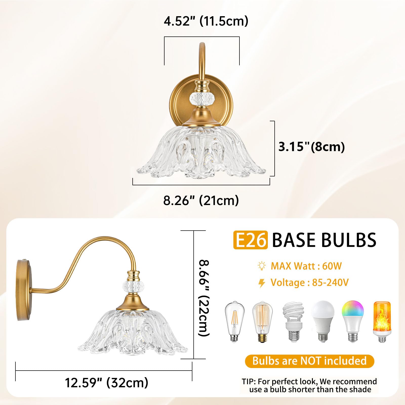 Sunkryster 1 Piece Vintage Wall Sconce With Floral Clear Glass Shade  Matte Brass Finish Wall Mount Lighting For Bathroom Vintage Bathroom Vanity Light Fixtures