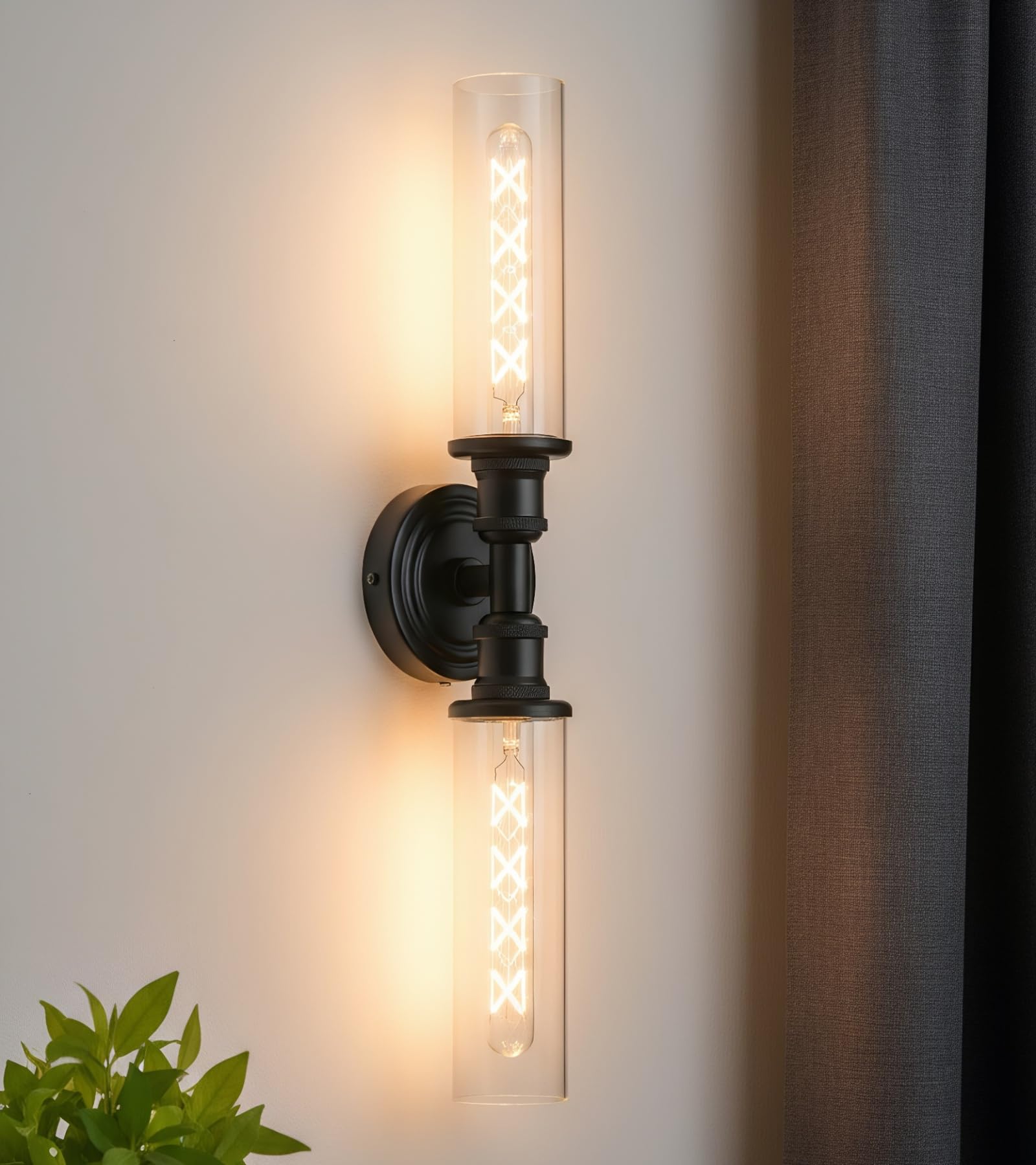 Ken & Ricky 24 Bathroom Light Fixtures  Black Wall Sconce with Clear Glass Shade  Bathroom Vanity Lights Over Mirror for Living Room Bedroom Kitchen Hallway  KR3376-W-BK-1PK