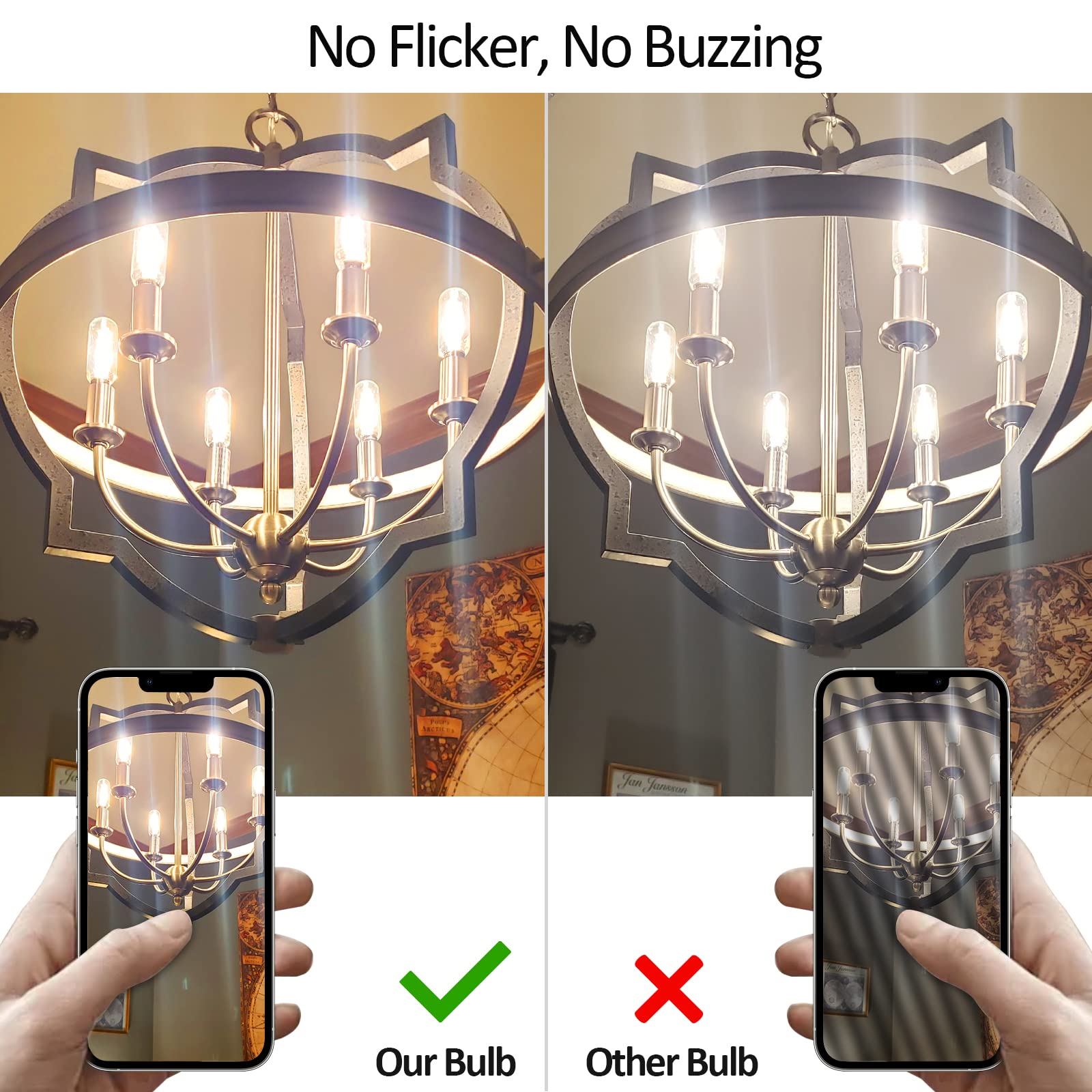 PARTPHONER E12 LED Light Bulb 6W Dimmable 60W Equivalent, 600LM Warm White Filament, T6 6-Pack for Chandeliers & Wall Scon