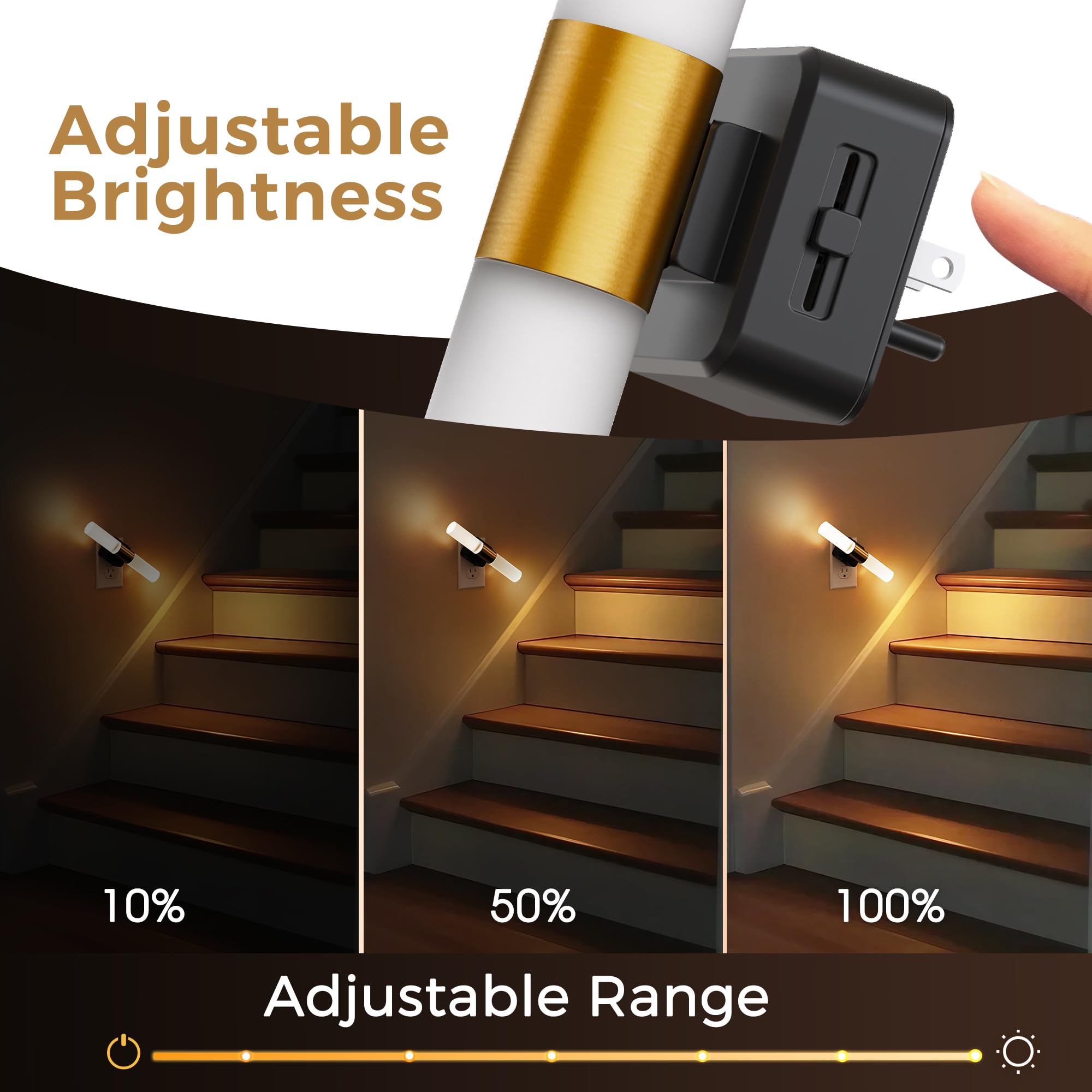 L Lohas Led Night Light, 2 Pack Night Lights Plug Into Wall, 3000K Soft White, 0-100Lm Adjustable Brightness, 180 Rotating Plug