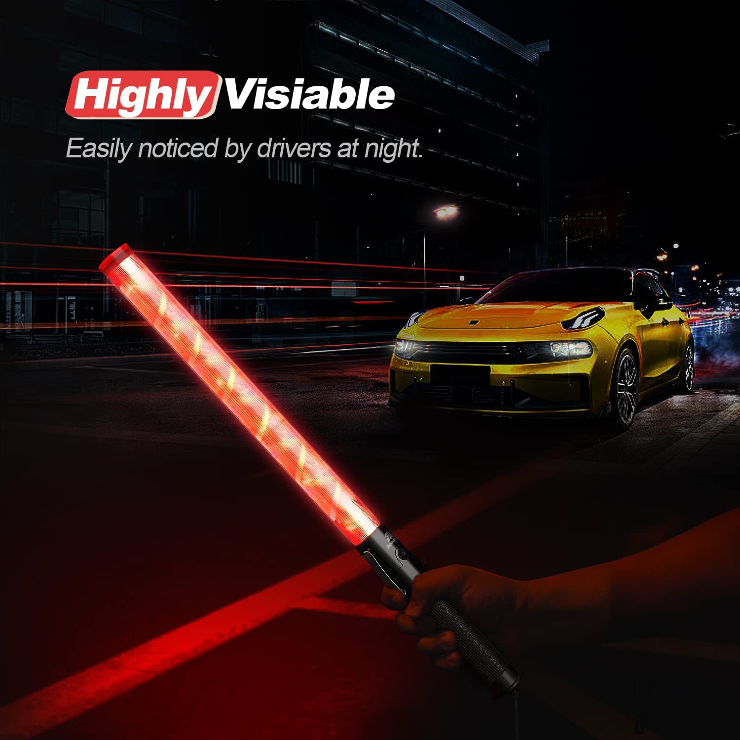 RoadHero Traffic Wand 21-Inch LED Safety Light Baton, 8 Pack, Red, Model 54*3, 2 Flashing Modes, Air Marshaling Signal Wands