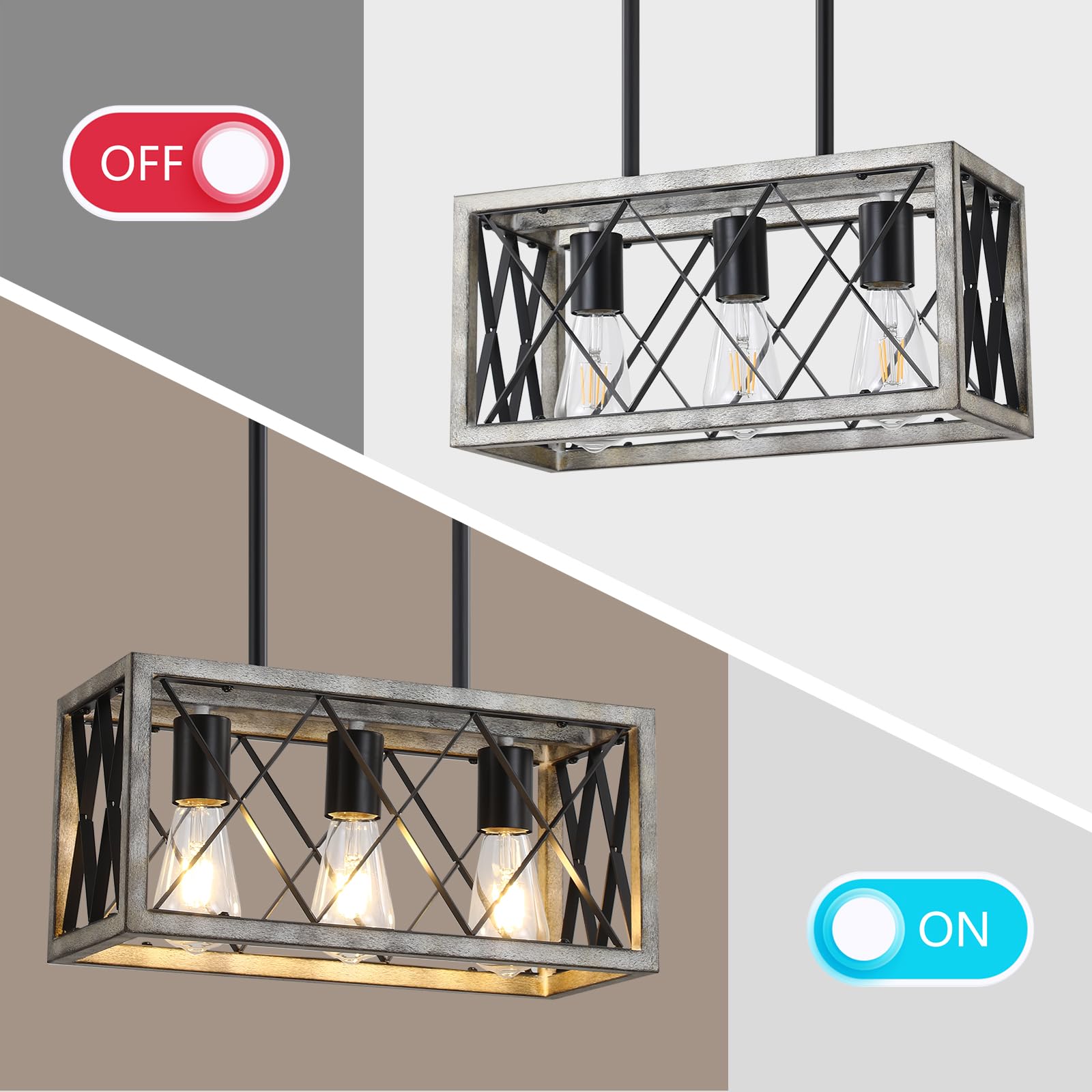 Farmhouse Light Fixtures,3-Light Dining Room Light Fixture,Industrial Metal Kitchen Ceiling Lighting Over Island, Chandelier For