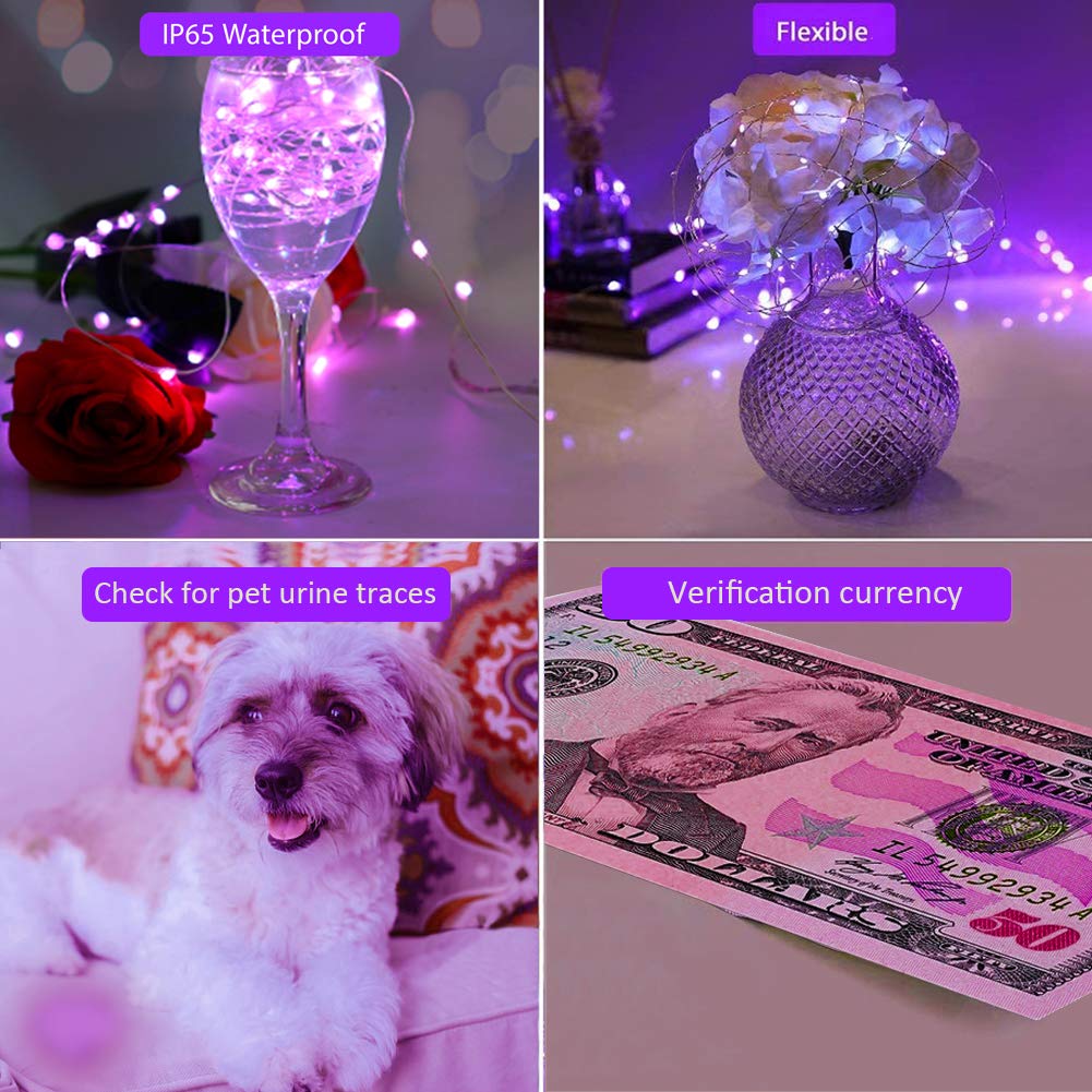Omika 40Ft Led Uv Black Light String Lights, 120 Units 2835 Beads, Remote Control, Purple, Model Bg-Uv-001, Perfect For Parties And Decor