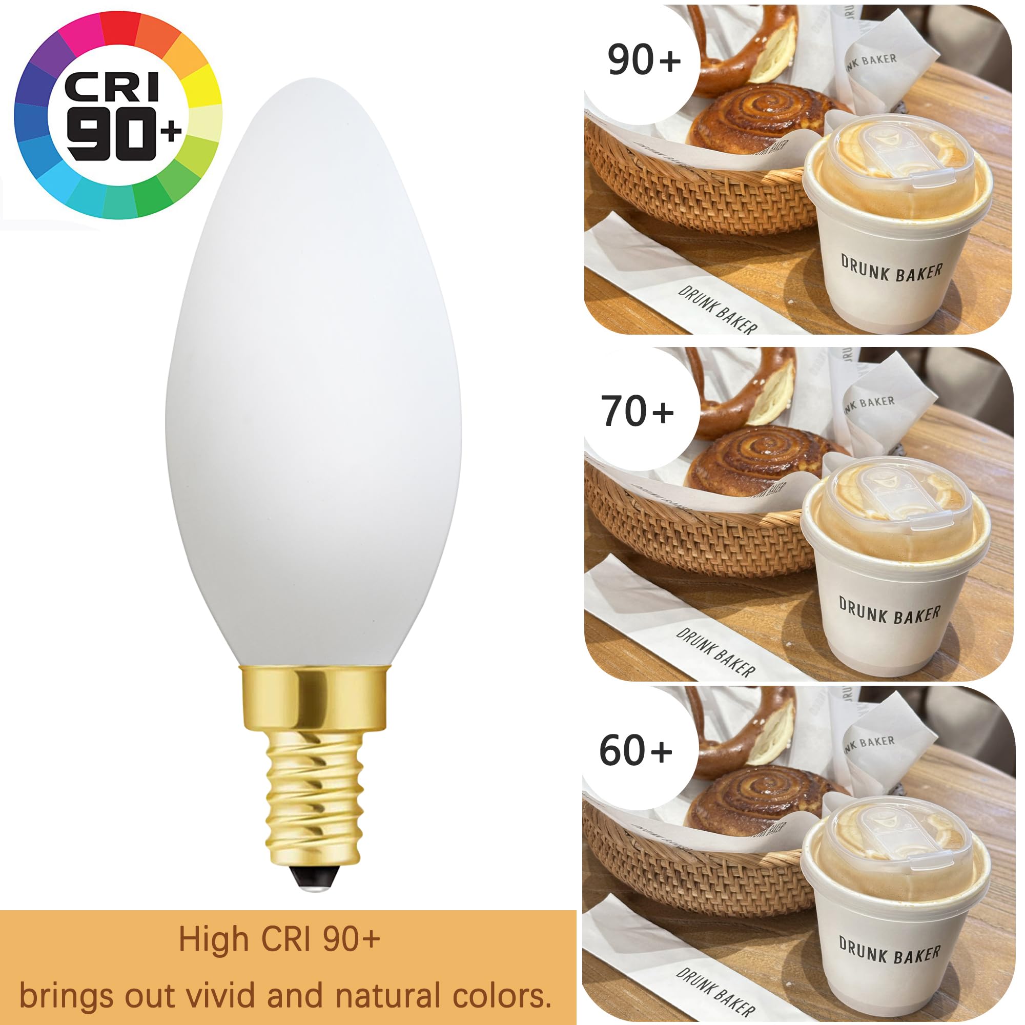 Xininsun Frosted Led Bulb Dimmable 6W Equal Soft White 3000K E12 Candelabra Bulb 60 Watt For Chandeliers,Ceiling Fan,Pendant,Wal