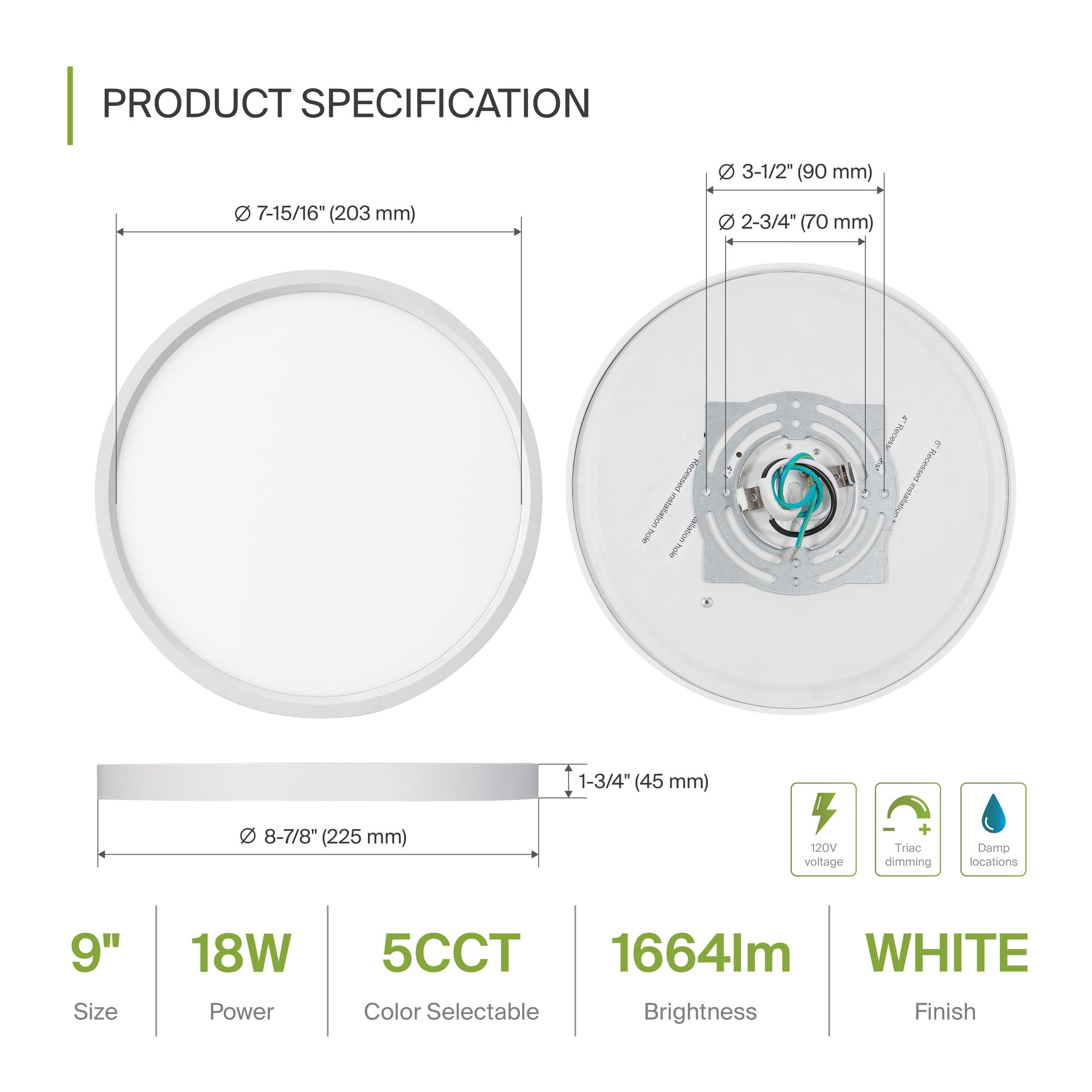 ASD 9 Inch Round Flush Mount Ceiling Light Fixture, 18W 1660LM, Dimmable, Ultra Slim, White, 6 Pack, Model A-MPR-9D18