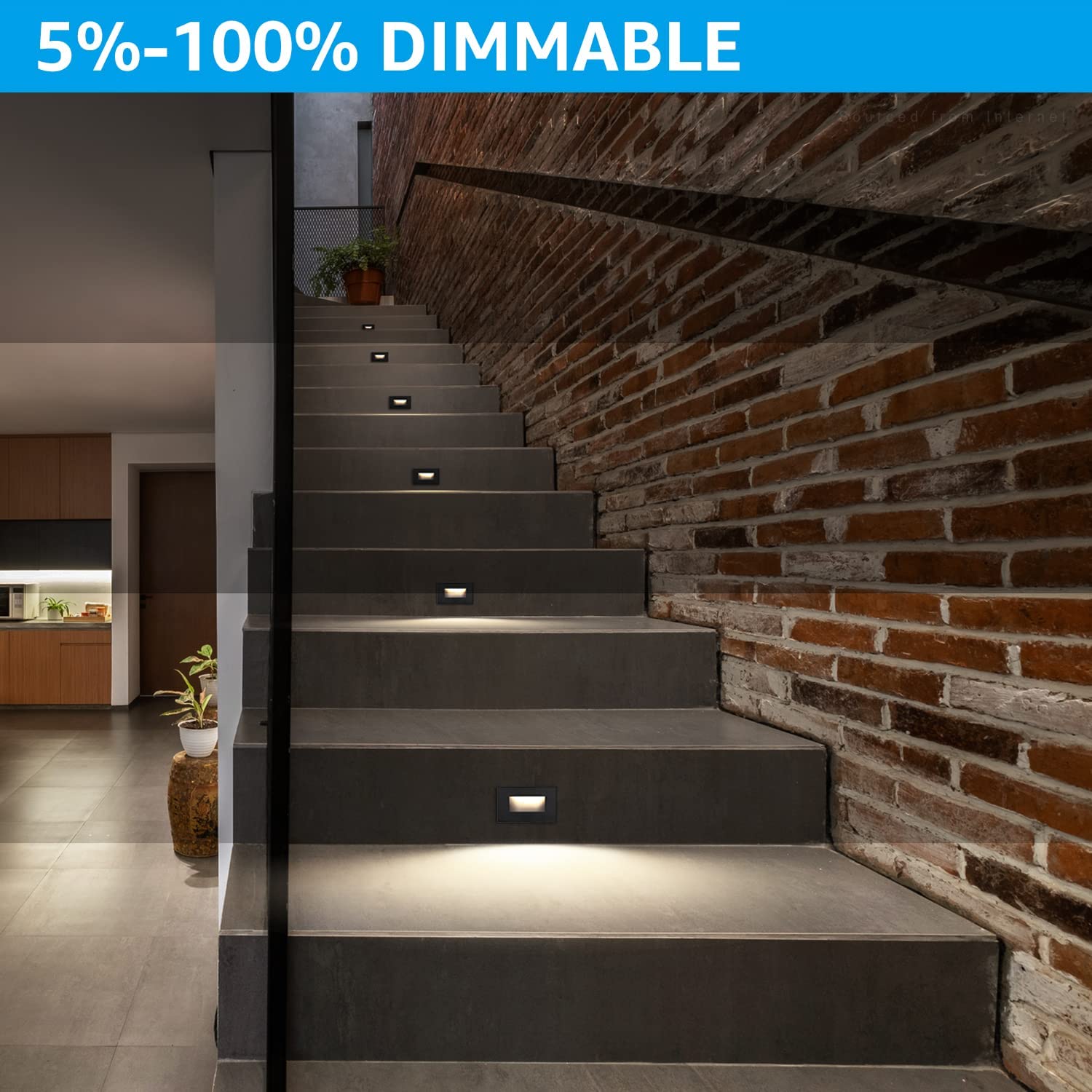 LEONLITE LED Step Lights, 150LM 5%-100% Dimmable, 4.72 Inch, Black, Aluminum, Model 68130, Pack of 3, Wet