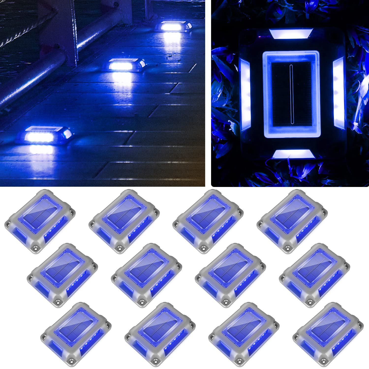 T-Sun Solar Driveway Deck Lights, Blue Driveway Lights Outdoor, 12 Pack Led Ground Driveway Light Blue Path Light For Garden Sid