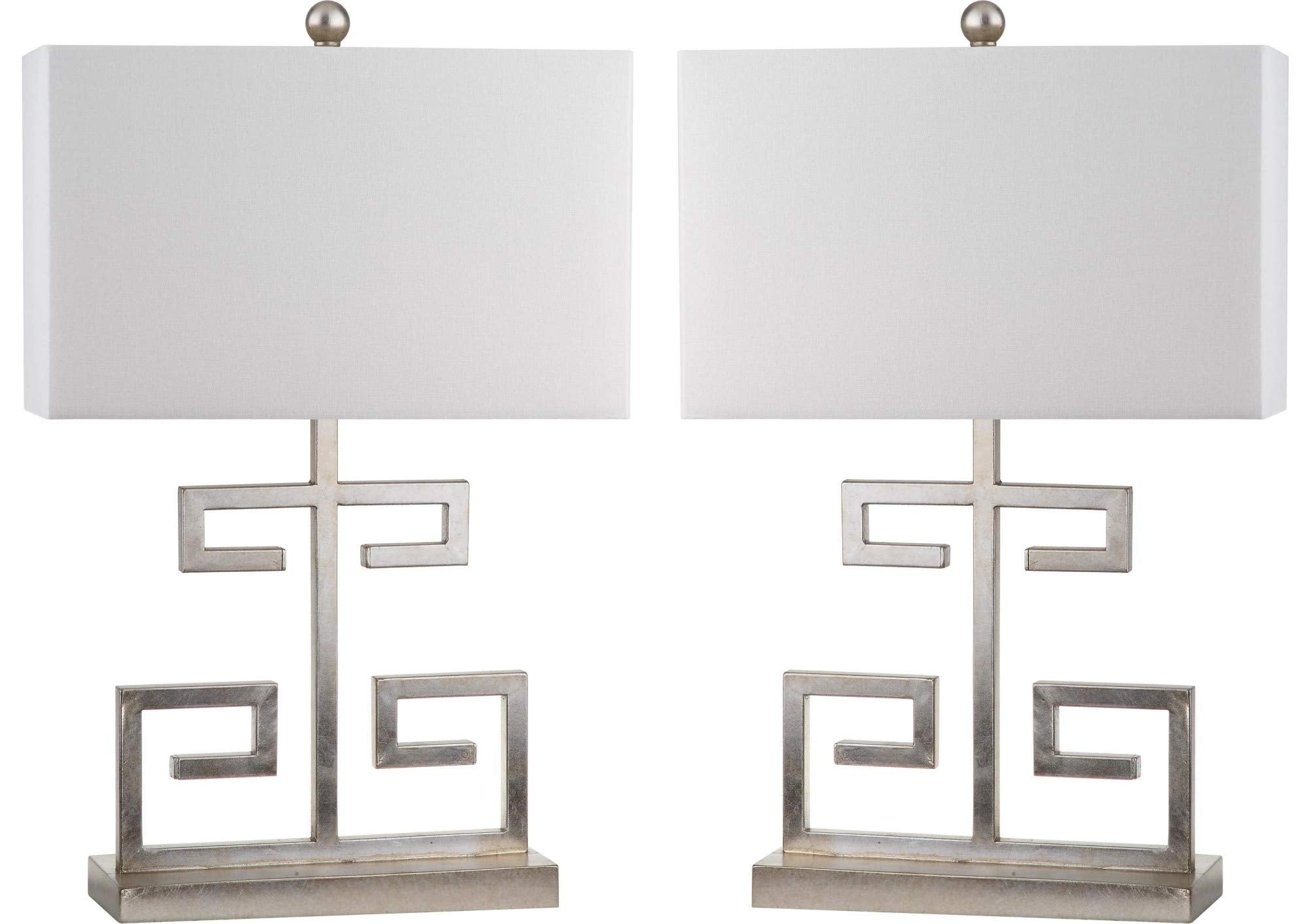 Safavieh Lighting Collection Greek Key Antique Silver And White Table Lamp, Set Of 2