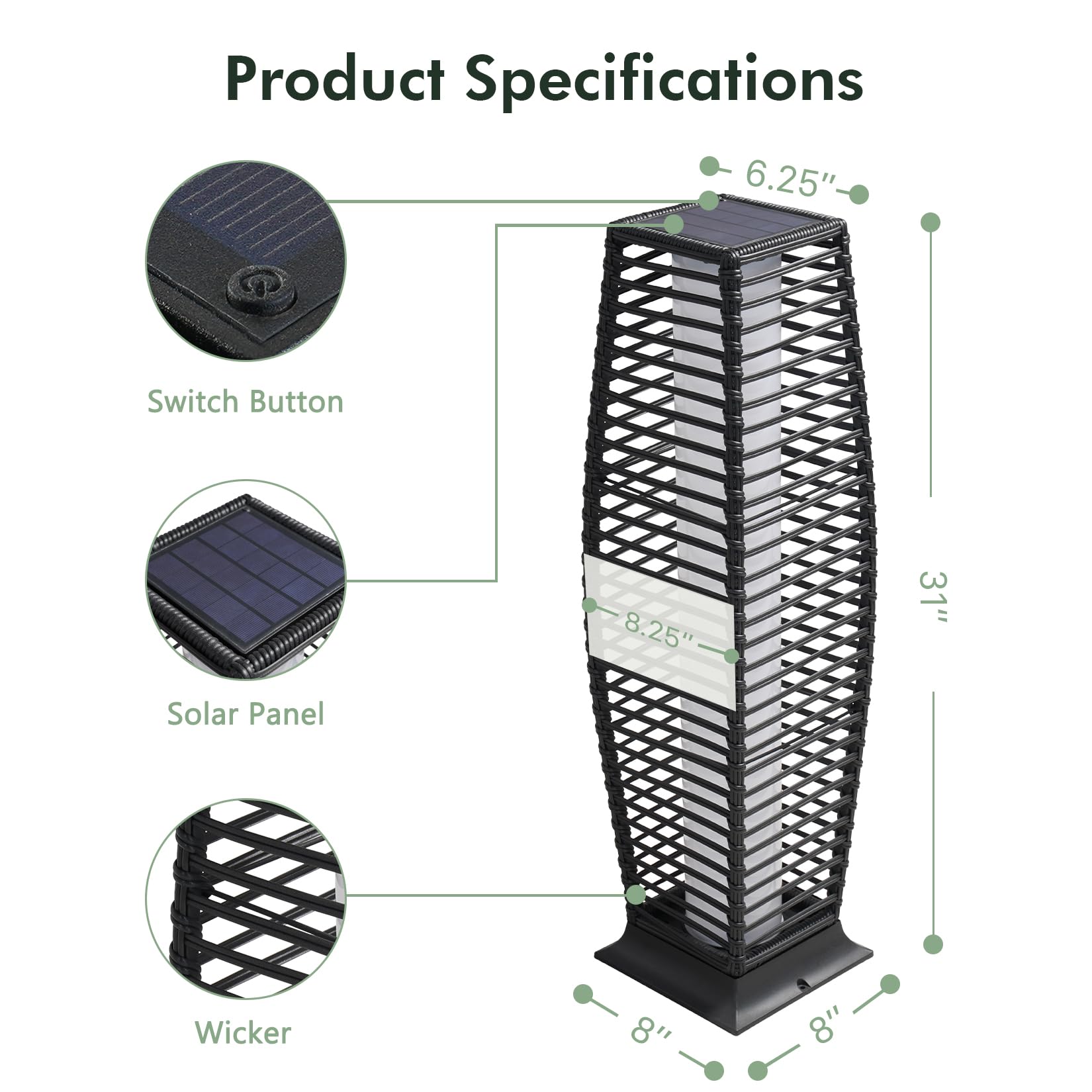 Grand Patio 2-Piece Outdoor Floor Lamp Solar Powered Lantern Waterproof Wicker Boho Deck Lights For Garden Porch Decor, Large Ta