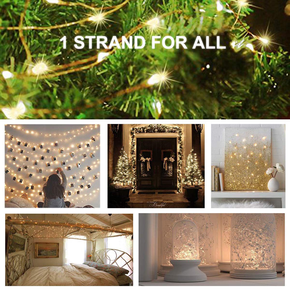 Decute 100 Led 50 Photo Clips String Lights Holder 33Ft Starry Fairy Lights For Hanging Pictures Cards Memos Usb Powered With Switch Perfect For Bedroom Wedding Dorm Christmas Decor (Warm White)