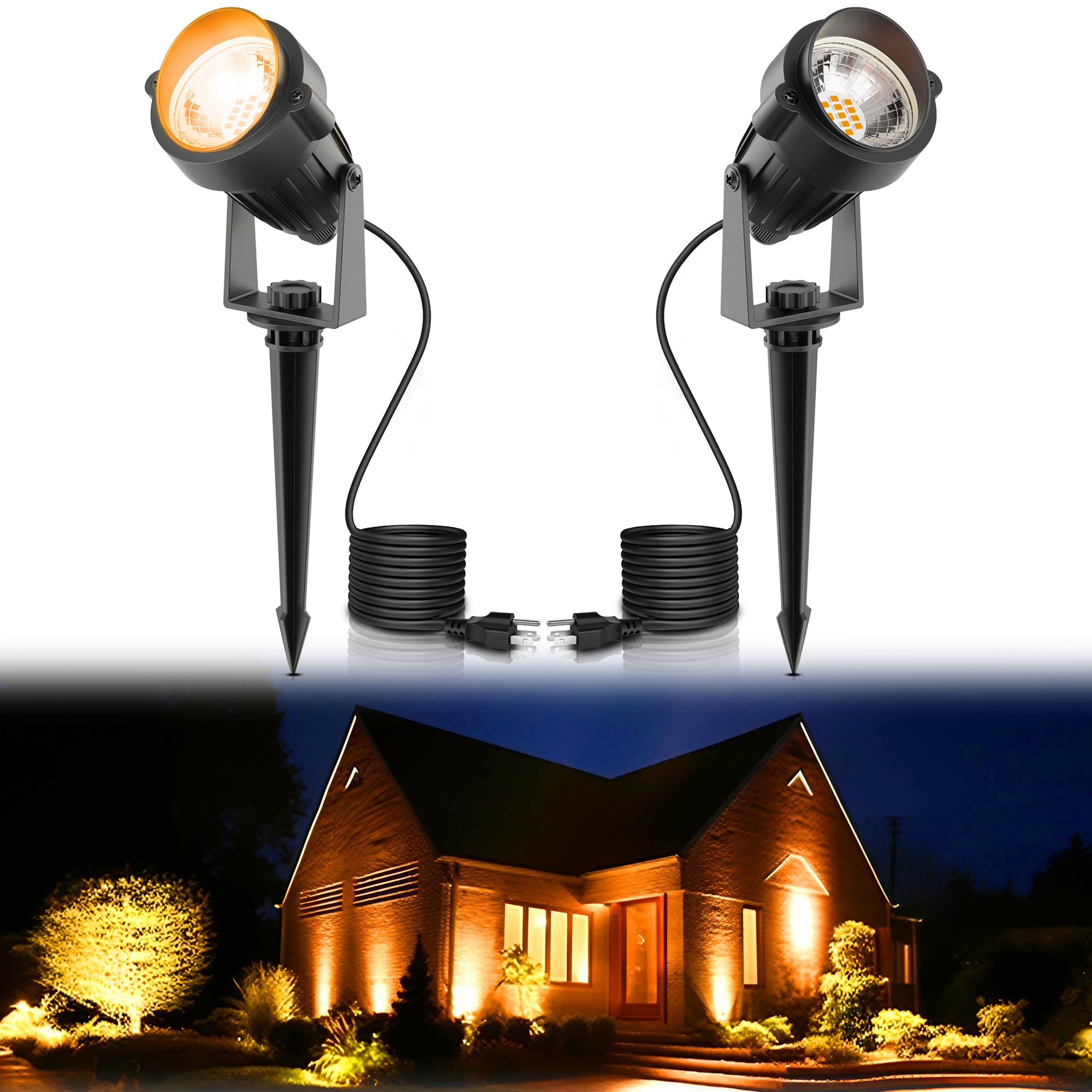 Lohas Halloween Spotlight Outdoor, Orange Led Spot Lights For Yard, Auto On/Off 5W 120V Landscape Lighting For House, Holiday, T