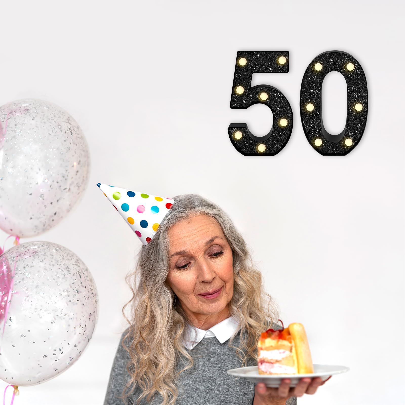 8.7In 50Th Birthday Decorations Gifts For Her Him  Light Up Numbers Decorative Sign For 50Th Birthday Wedding Work Anniversary Backdrop Table Wall Decor(Shining Black)