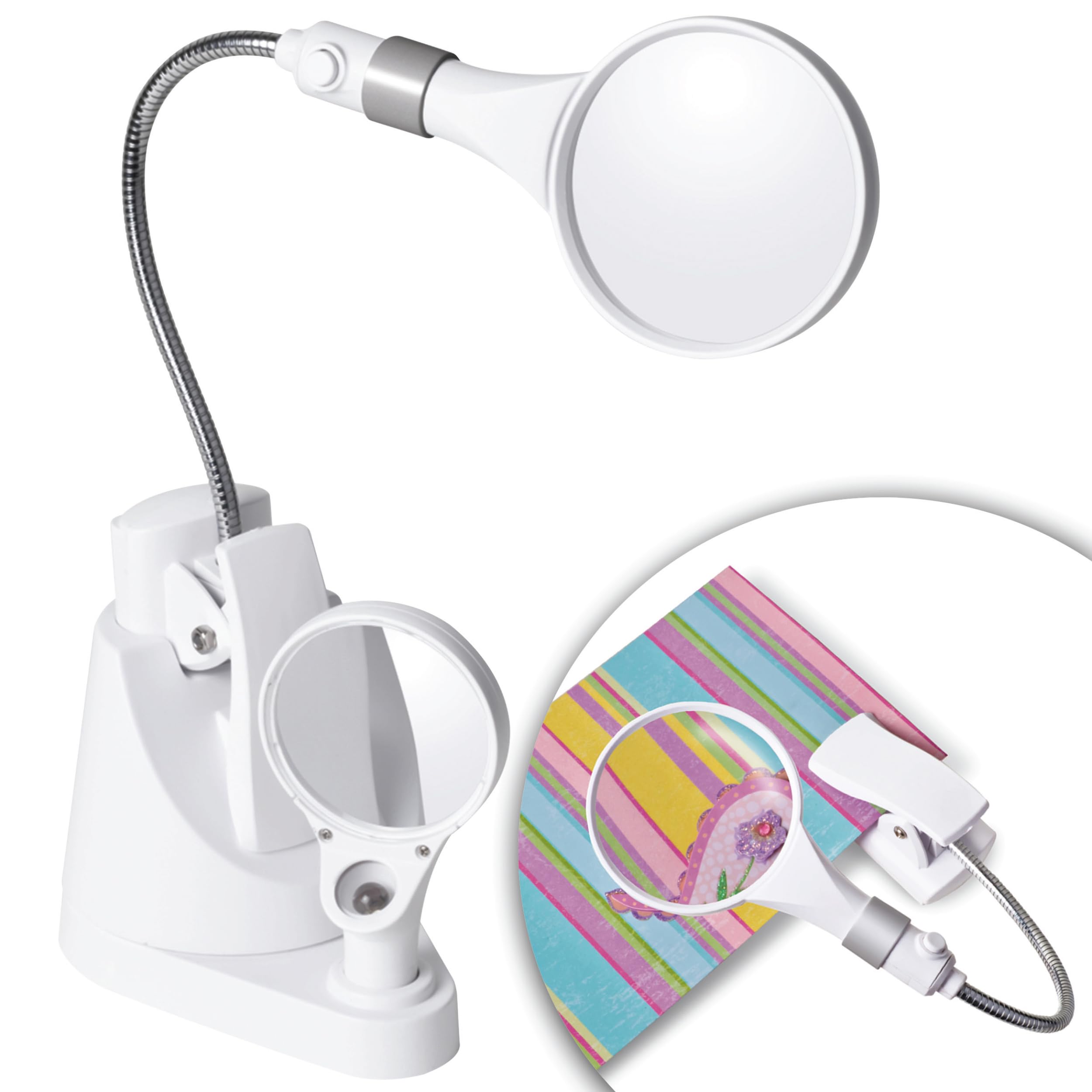 Ottlite Led Clip & Freestanding Dual Magnifier Lamp - Adjustable Neck, Light For Crafting & Reading
