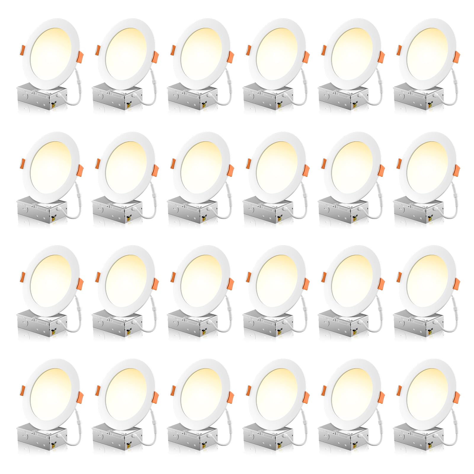 FREELICHT 24 Pack 6 Inch 5CCT Ultra-Thin LED Recessed Ceiling Light with Junction Box, 2700K/3000K/3500K/4000K/5000K Selectable,