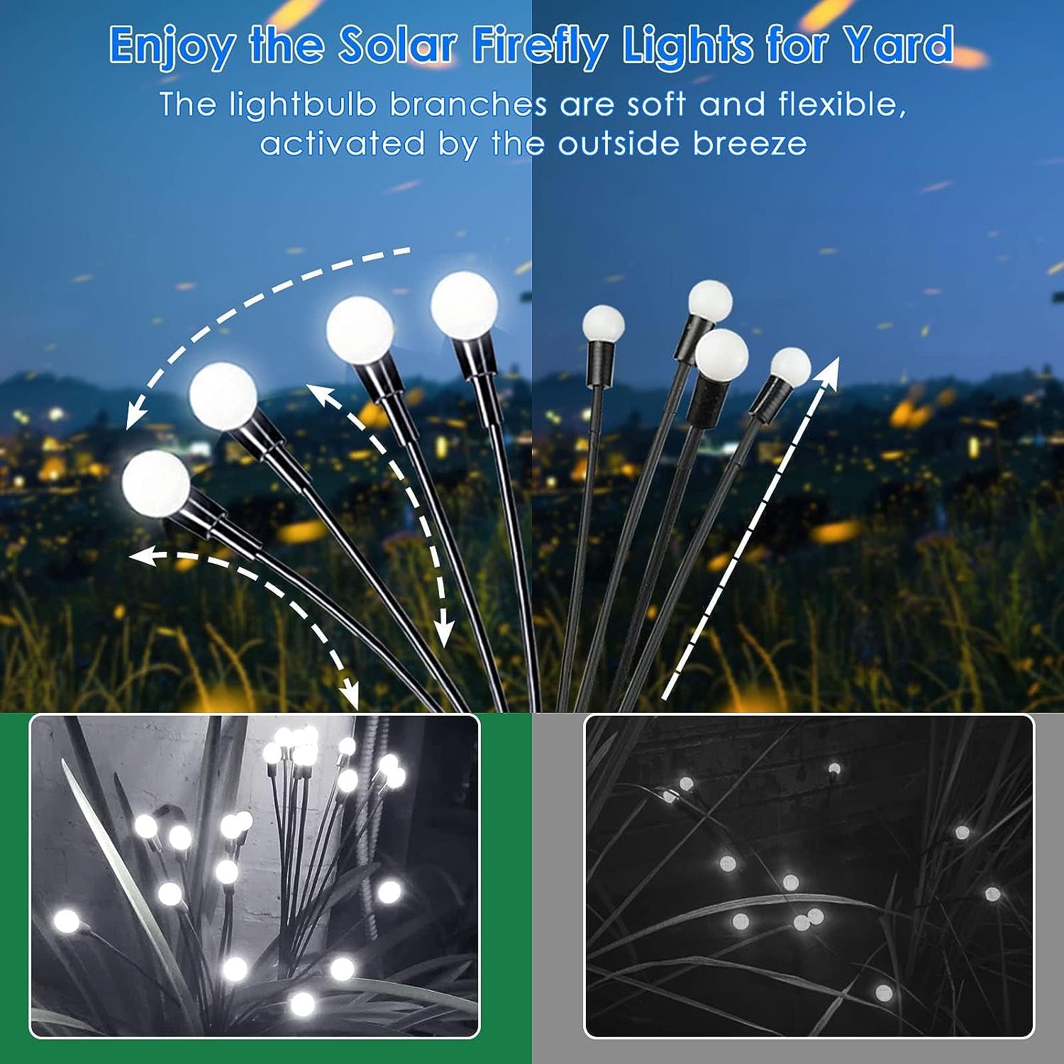 OZS Solar Garden Lights 6 Pack - 48 LED Fairy Lights, Waterproof, Cool White