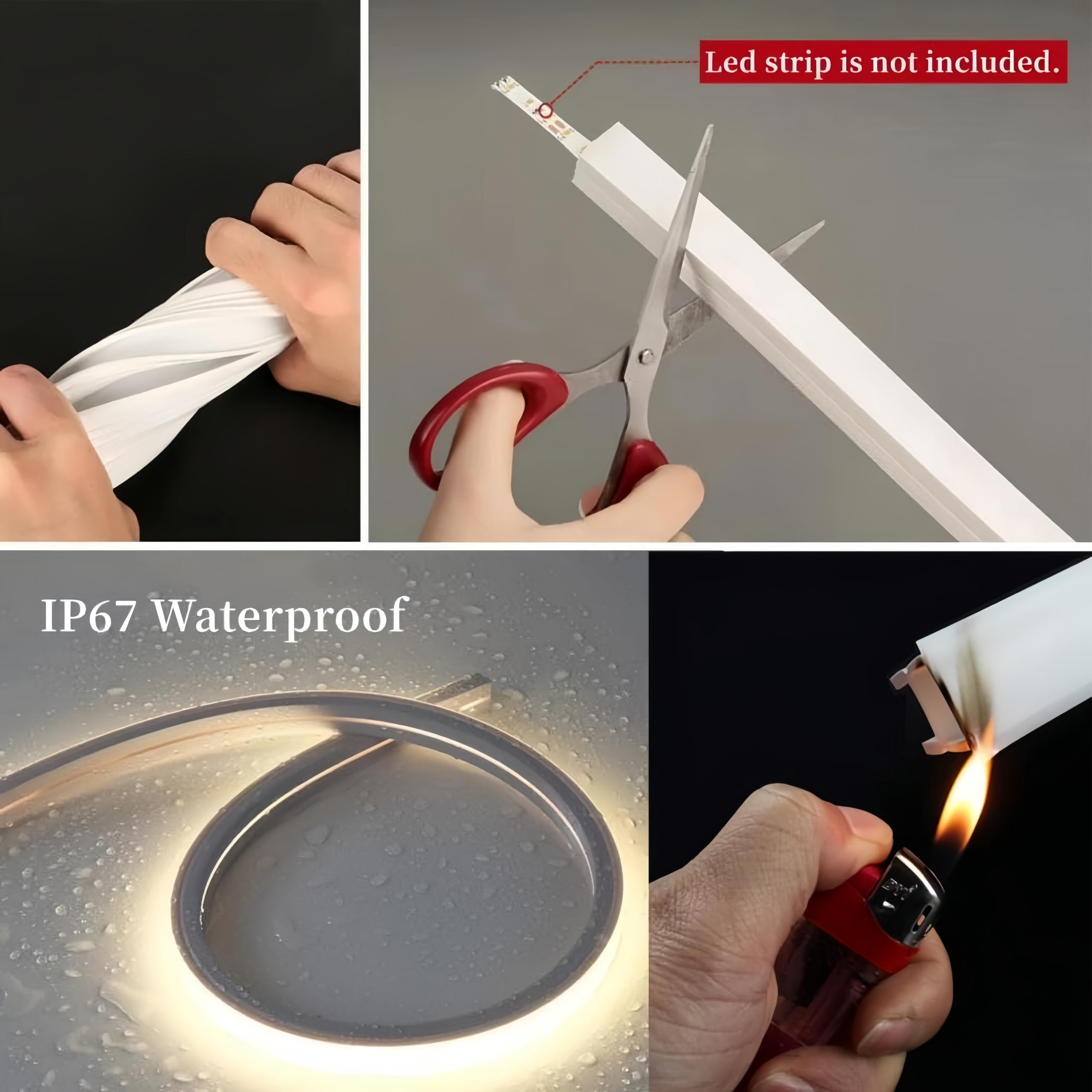 Ksdlmpa Silicone Led Channel System, 16.4Ft/5M Through Free White 10X10Mm Diy Led Neon Rope Light Ip67 Waterproof Tube For 5Mm S