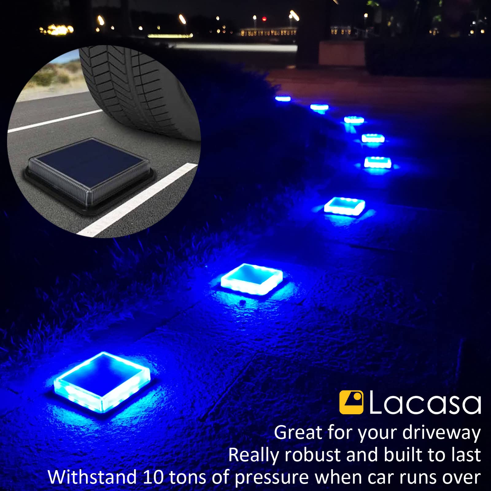 Lacasa Blue Solar Deck Lights 4 Pack - Dusk to Dawn Waterproof LED Step Lights for Garden, Driveway, Walkway, and Pathway