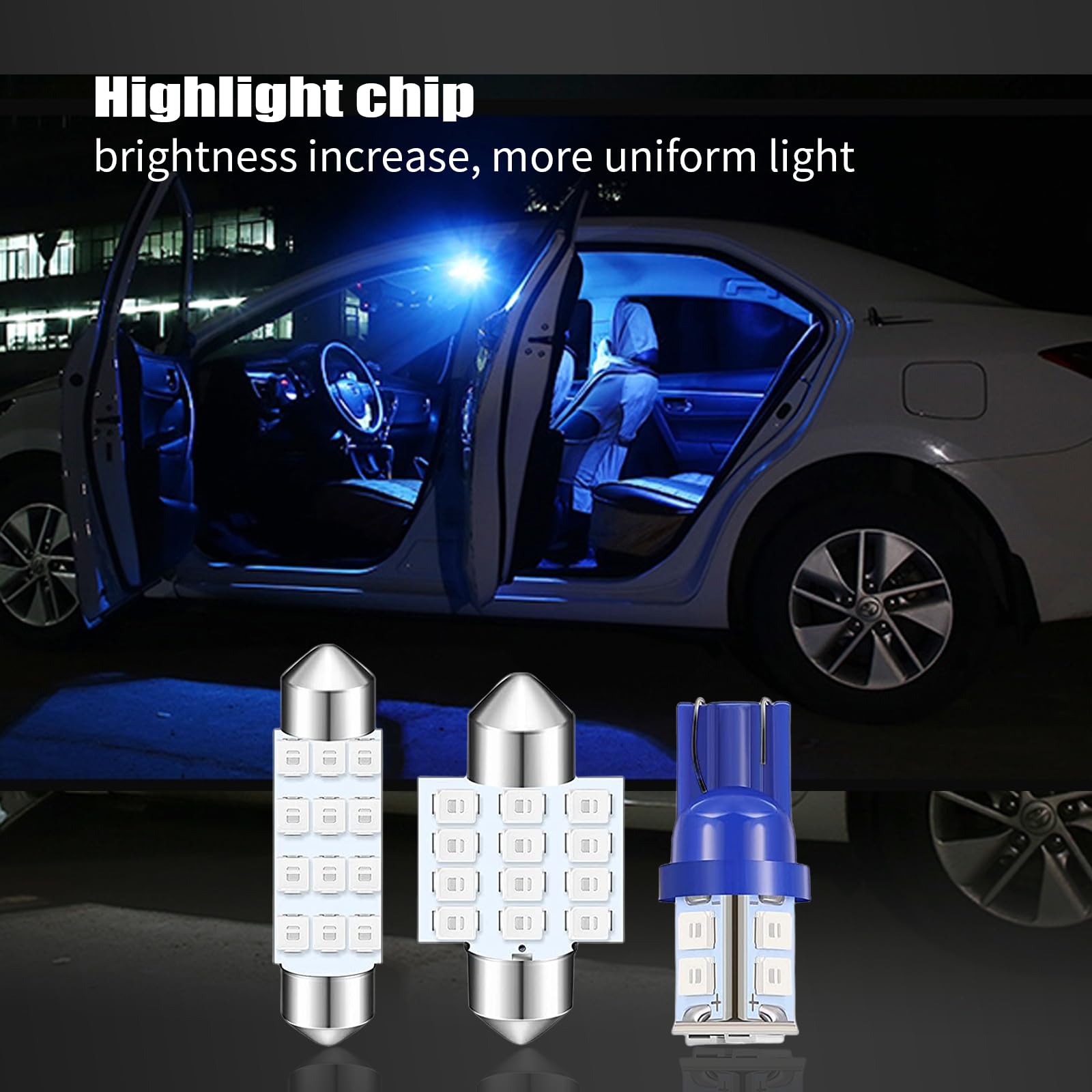 GKmow 24 PCS Blue Car LED Bulb Kit, T10 & Festoon Replacement Interior Lights for Dome, Map, Door, Courtesy & License Plate