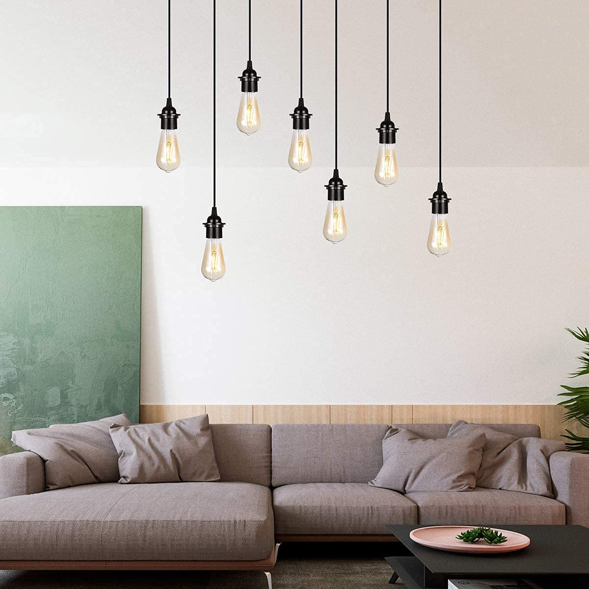 2-Pack Plug In Pendant Light, Huibona 15Ft Vintage Hanging Lantern Light Cord E26/E27 Socket, Black Pendant Light Kit With In-Line On/Off Switch And Lampshade Ring